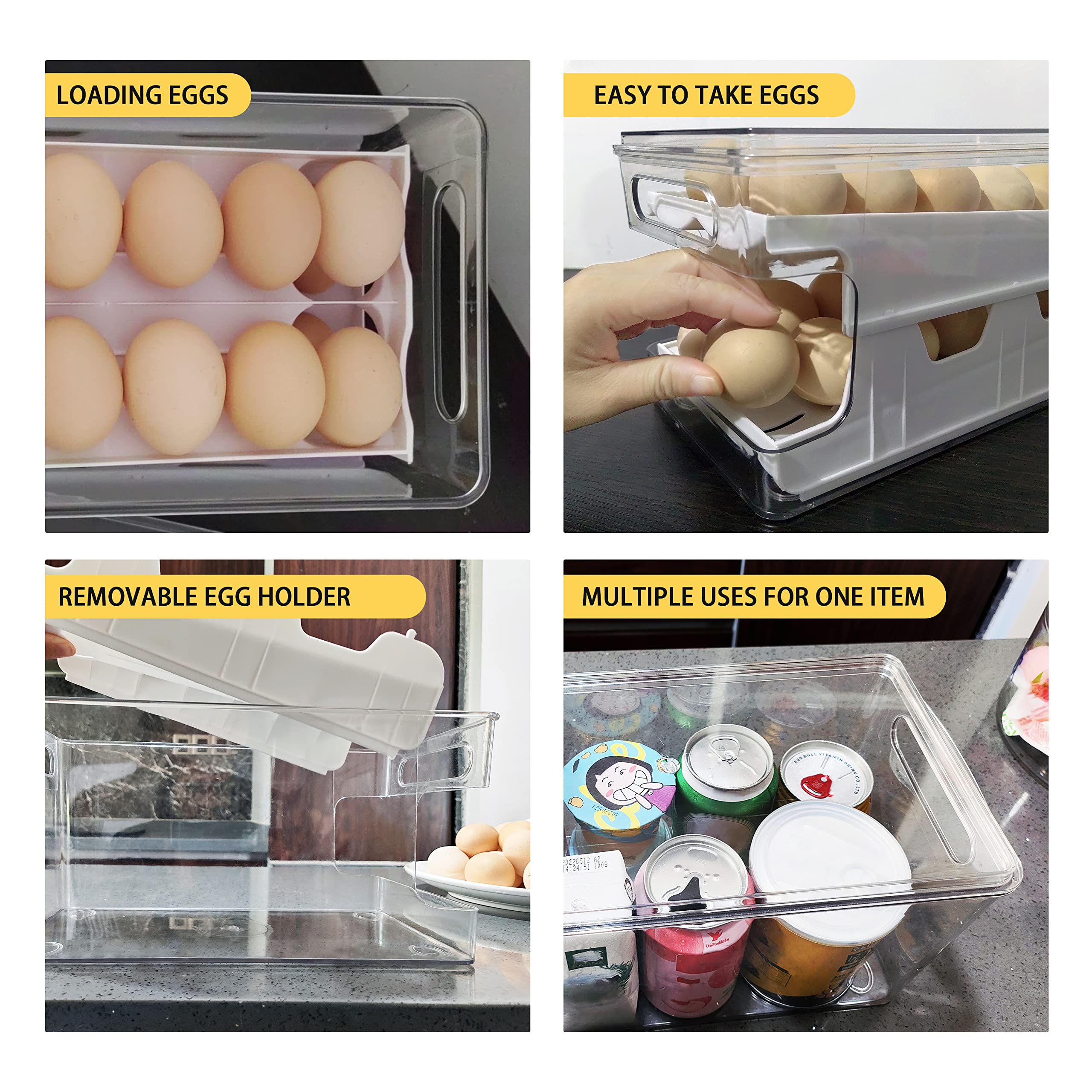 24-Count Automatic Rolling Egg Dispenser for Refrigerator - White Fridge Egg Storage Container Organizer | Perfect for Kitchen Pantry Organization & Fresh Egg Rotation System