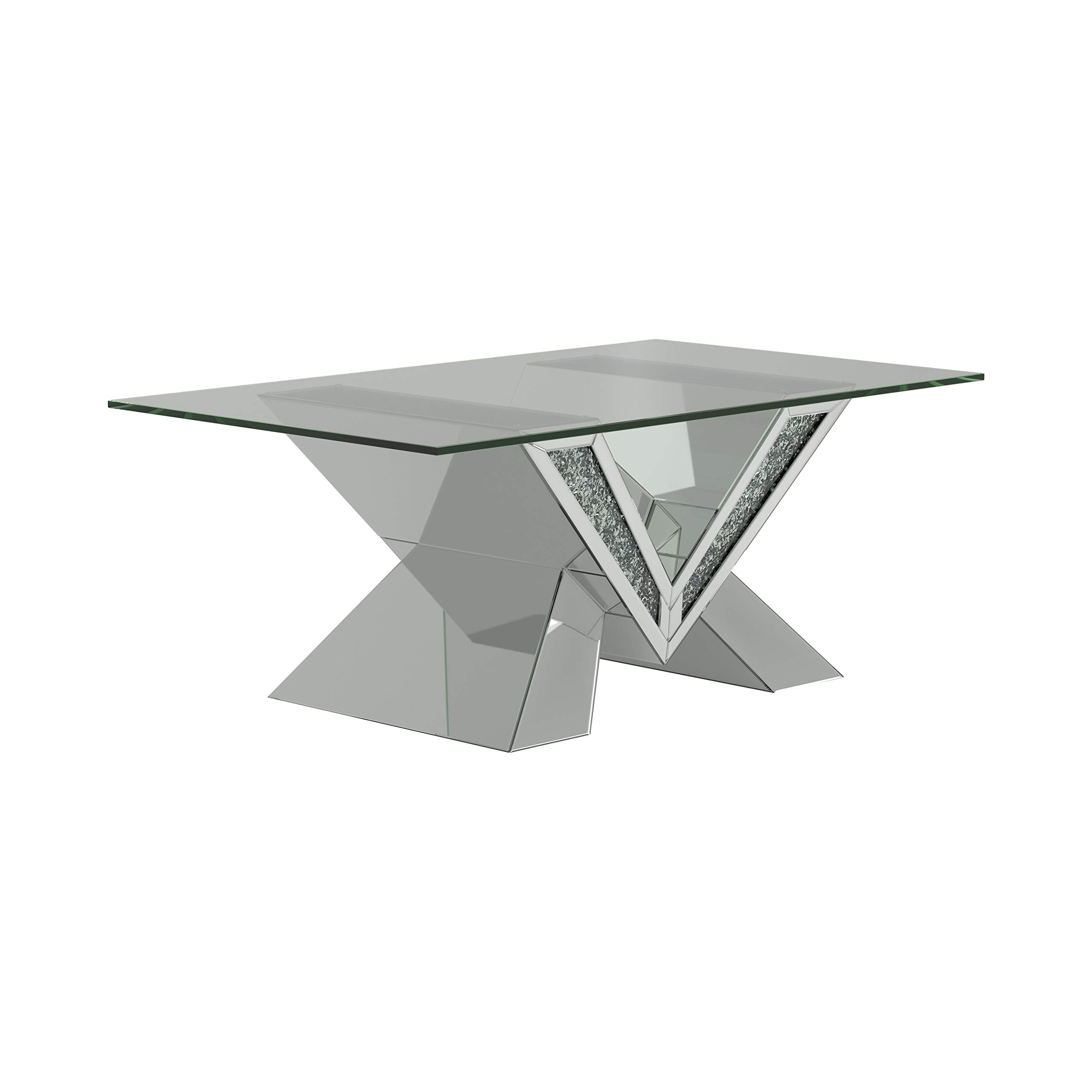 Silver V-Shaped Glass Coffee Table - Modern Living Room Decor