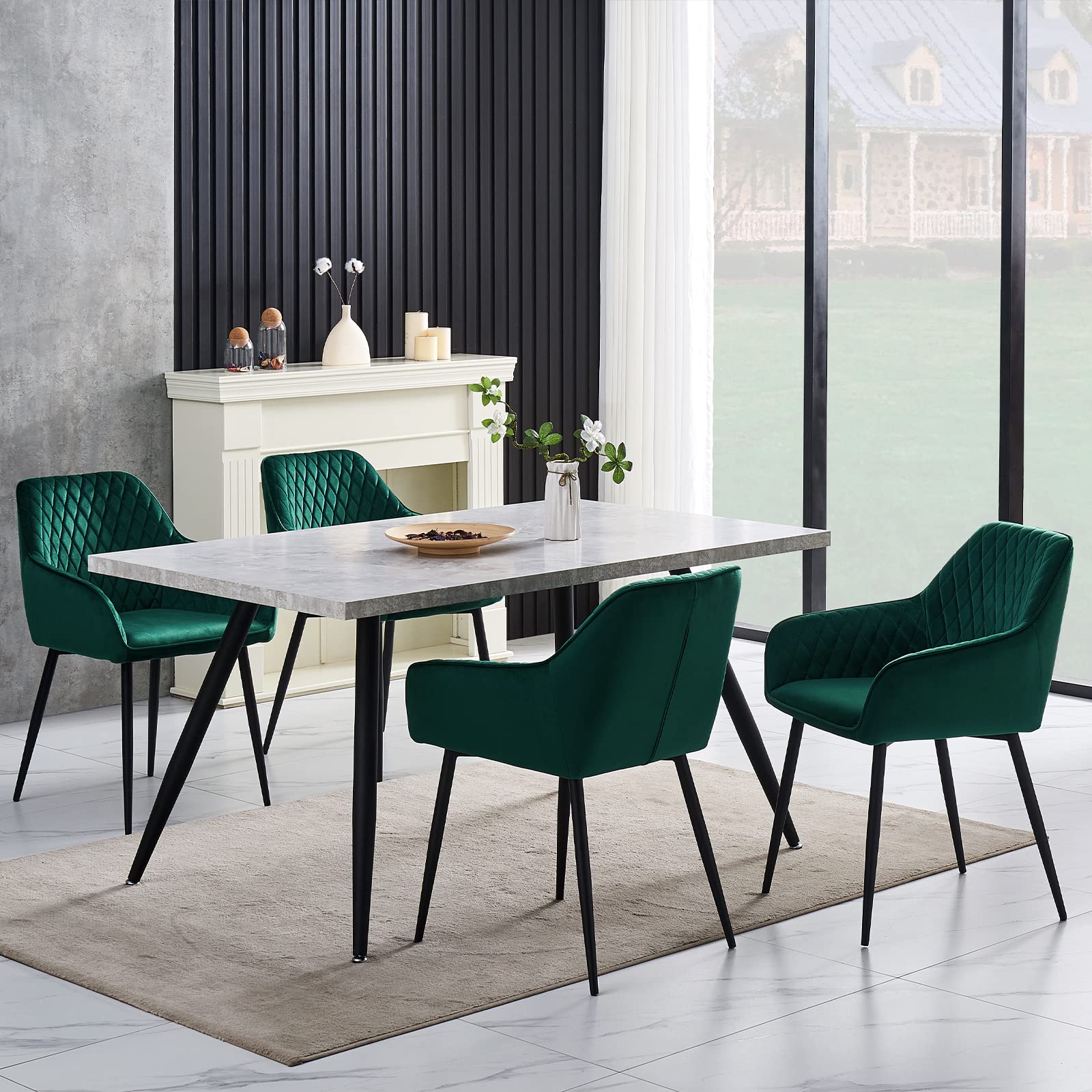 Luxury Velvet Dining Chairs Set of 4 - Emerald Green Upholstered Armchairs for Dining Room, Modern Tufted Accent Chairs with Solid Wood Legs - Perfect for Formal Dining, Kitchen Breakfast Nook, and Elegant Home Decor