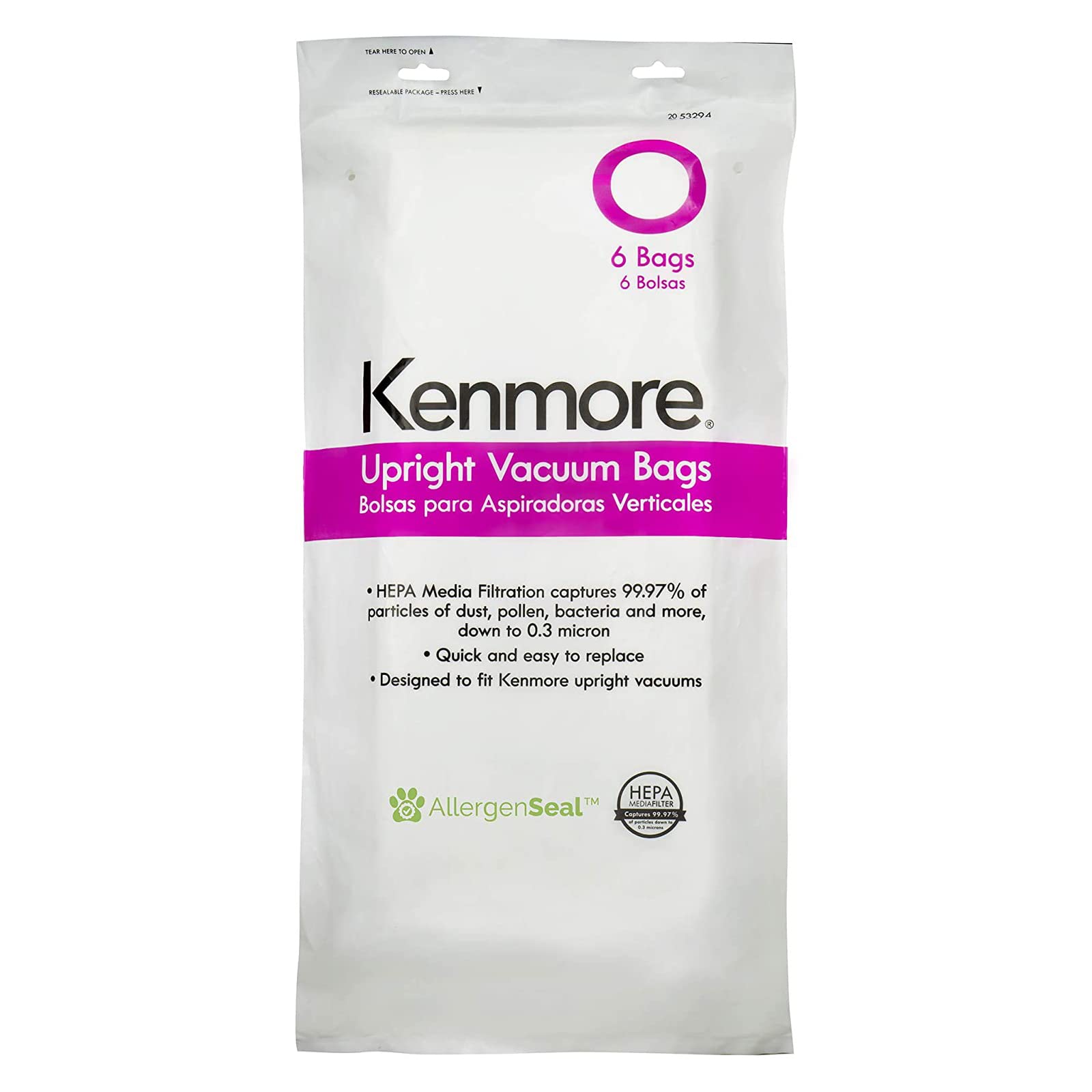 6-Pack HEPA Vacuum Bags for Kenmore Upright Vacuum Cleaners - Replacement for 5068, 50688, 50690 & 20-53294 Models - White Dust Bags for Allergen-Free Home Cleaning