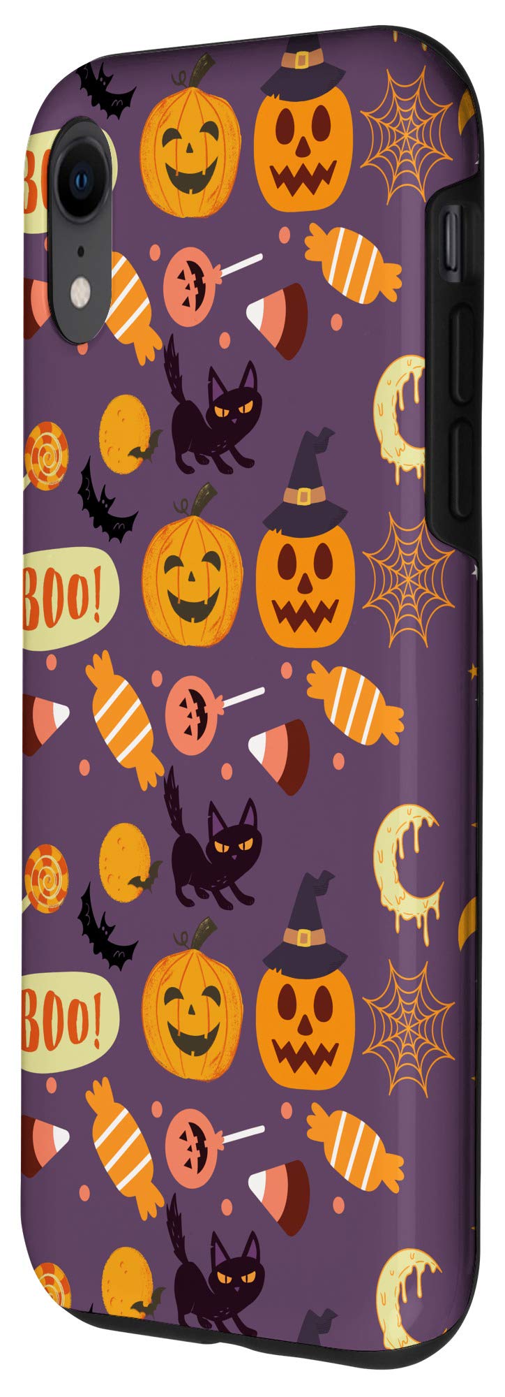 iPhone XR Halloween Phone Case - Cute Cat & Bat Design with Pumpkin Pattern | Perfect Gift for Halloween Parties & Trick or Treat