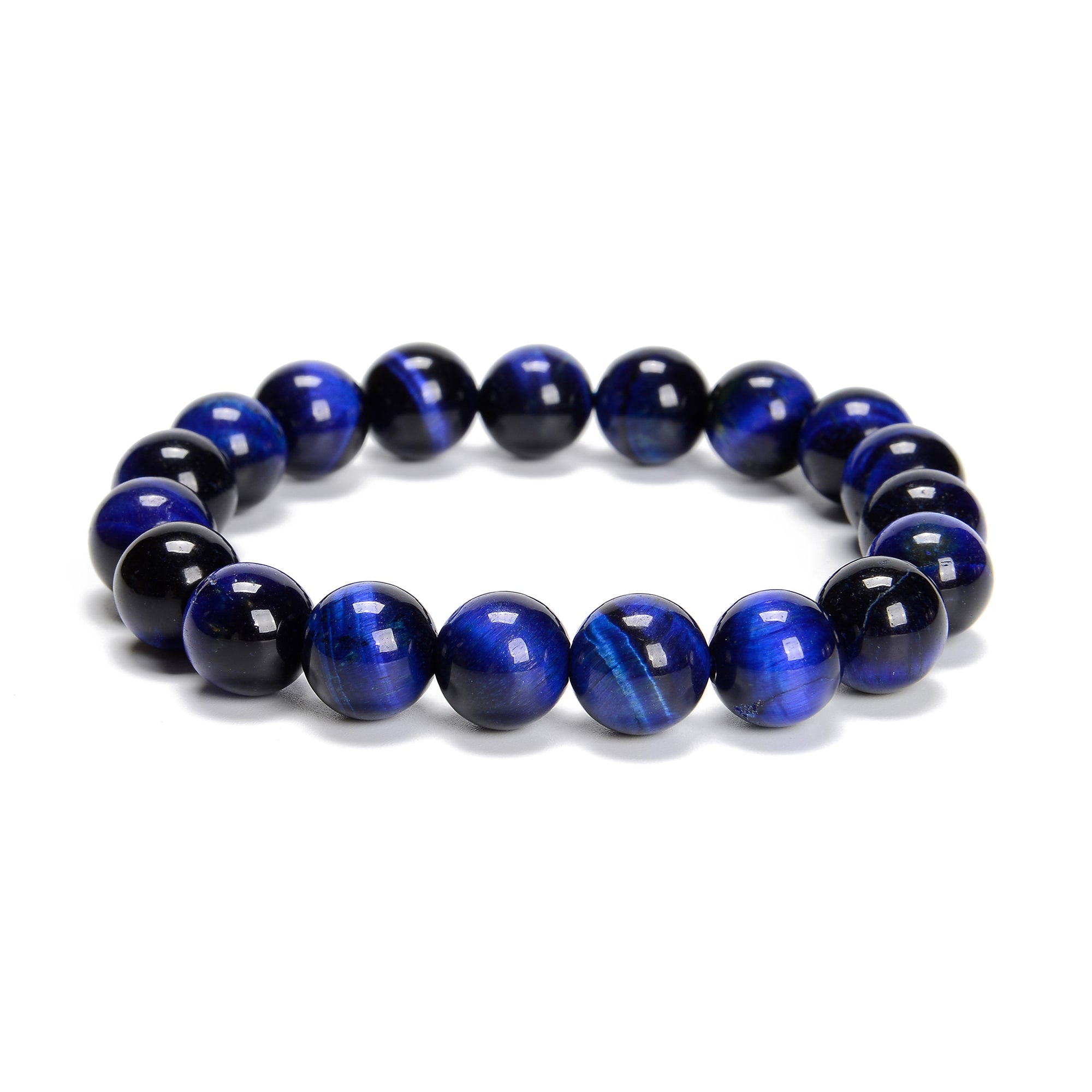 Blue Tiger Eye Smooth Round Beaded Bracelet Set - 6mm, 8mm, 10mm Beads - 7.5'' Adjustable Length - 3 PCS Natural Stone Jewelry for Women - Perfect for Meditation, Yoga, and Boho Fashion Accessories