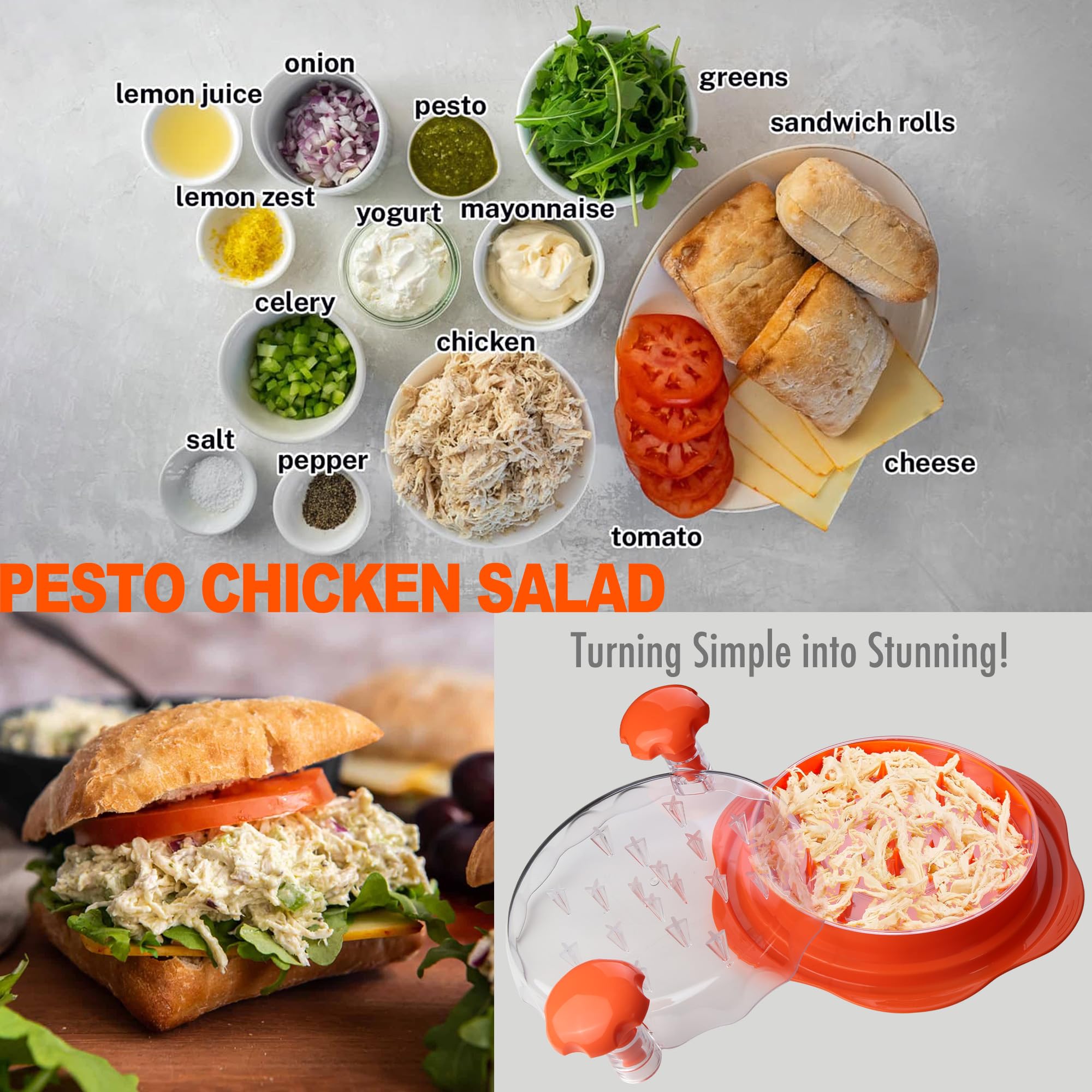 Premium Chicken Shredder Tool - Large BPA-Free Meat Grinder for Chicken Breast with Anti-Slip Grip & Ergonomic Handle - Perfect for Meal Prep, BBQ, and Healthy Cooking (Elegant Orange) - Great Kitchen Gift for Women & Home Chefs