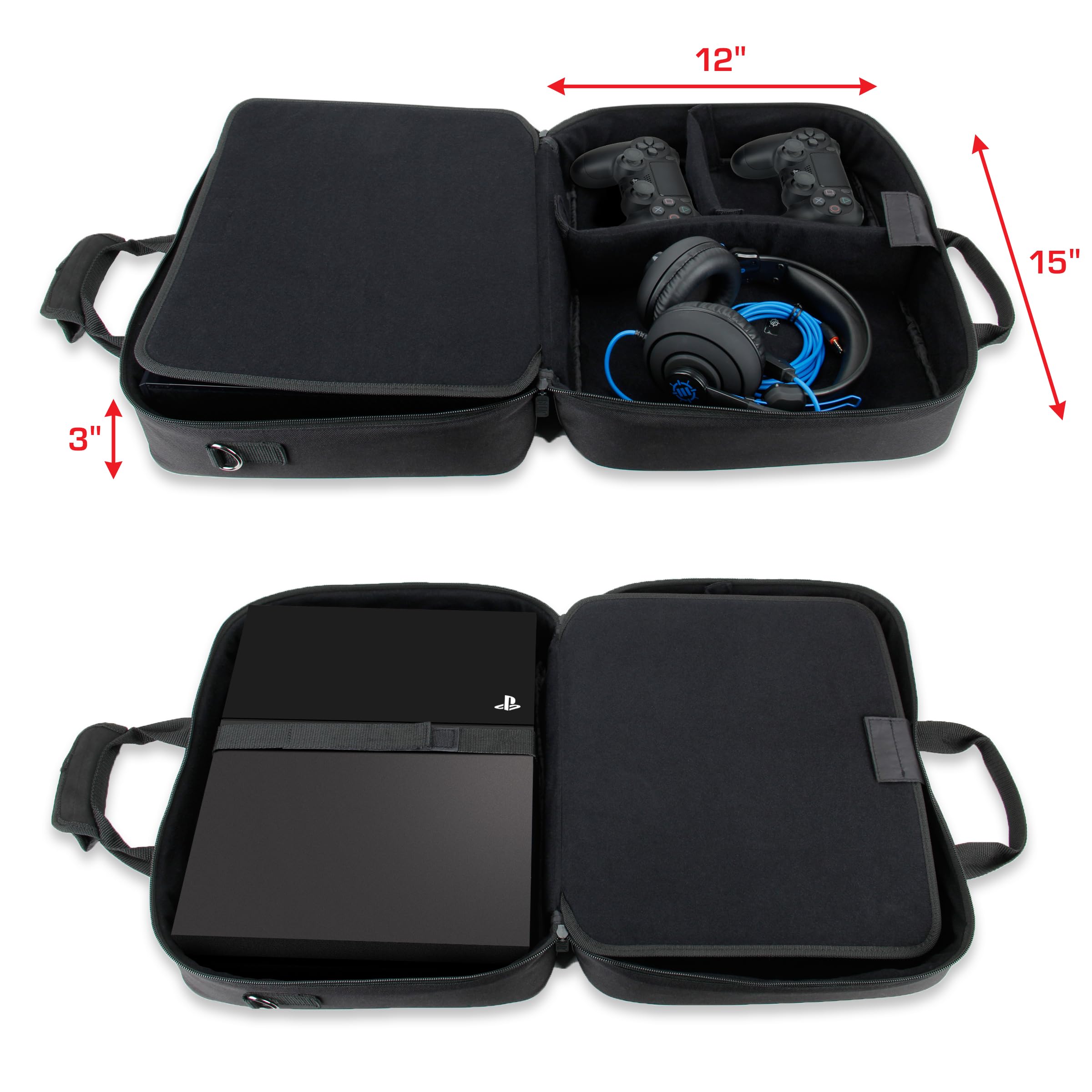 USA GEAR PS4 Travel Case - Durable Carrying Bag for PlayStation 4 Slim, PS4 Pro & PS3 - Customizable Interior Organizer for Console, Games, Controllers & Accessories (Black) | Perfect for Gaming Travel, Storage & Protection