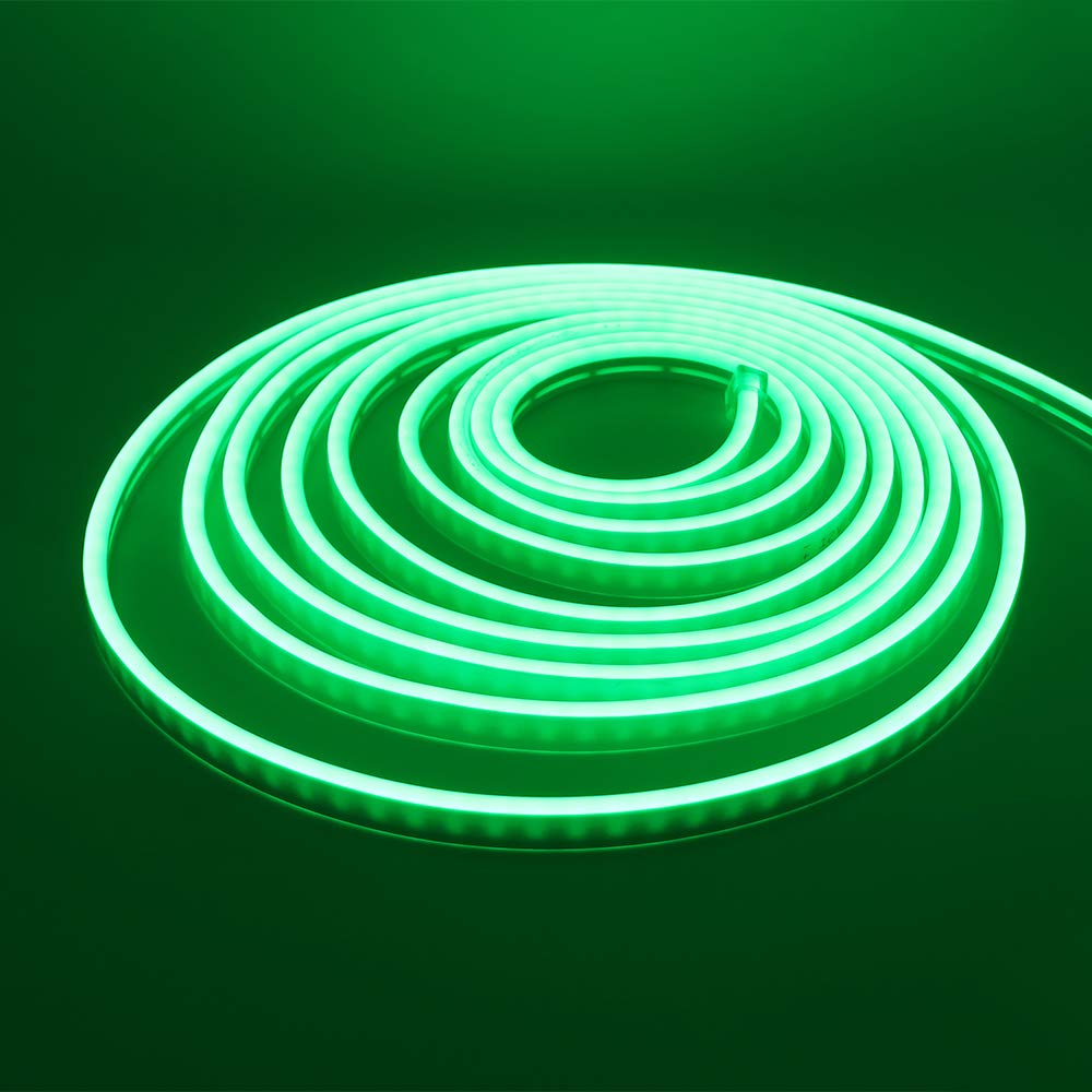 XUNATA LED Neon Strip Lights - Dimmable 110-120V Flexible Rope Light, 120 LEDs/M, 328ft Waterproof 2835 SMD with Remote - Perfect for Party Decorations, Bedroom Lighting, Bar Signs & Wedding Backdrops (Green)