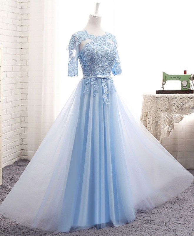 Elegant Blue Tulle Lace Long Prom Dress for Women | Formal Evening Gown | Perfect for Weddings, Bridesmaids & Special Occasions