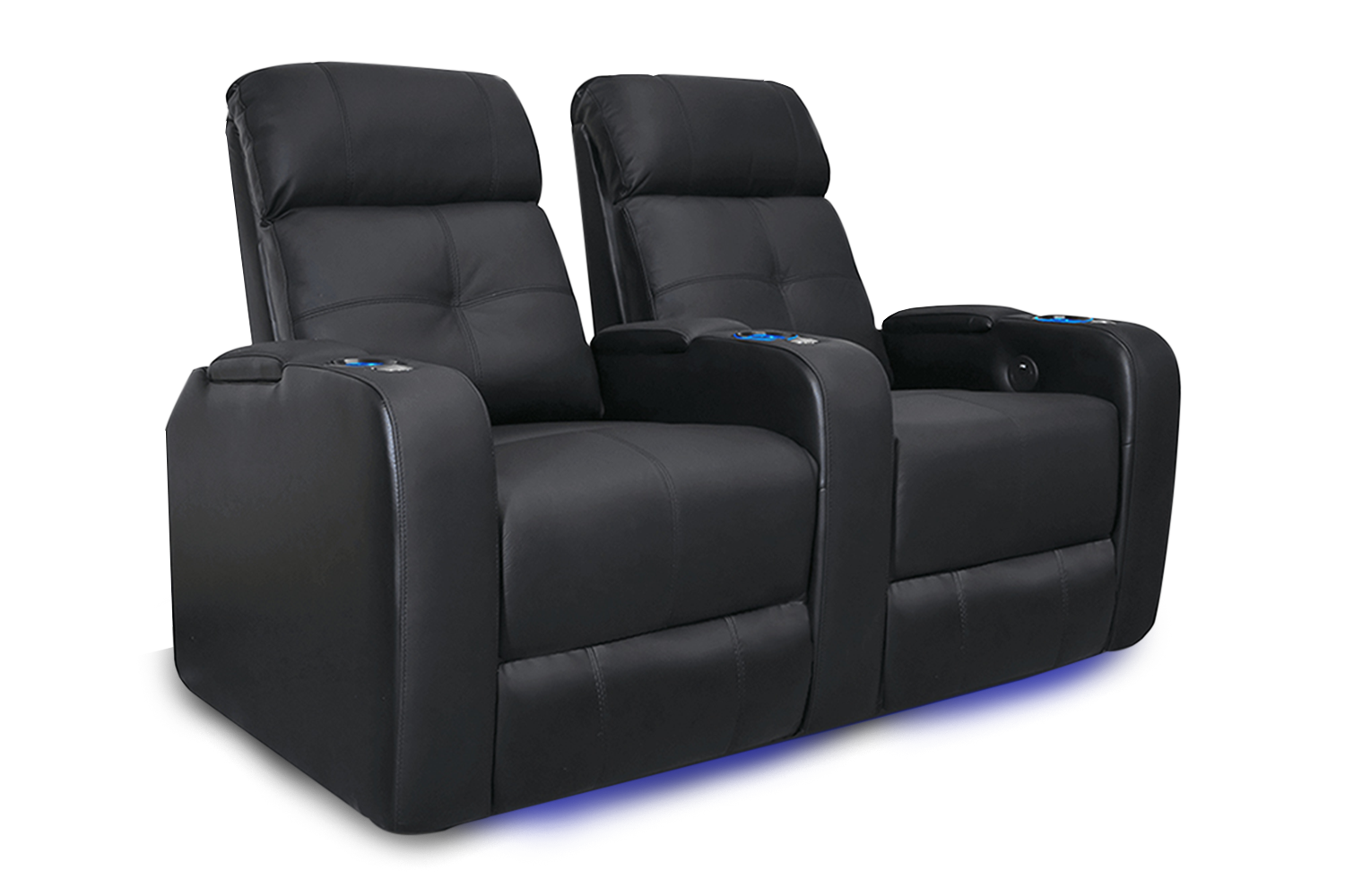 Valencia Verona Genuine Leather Home Theater Seating Set of 2 - Black Recliners with Cup Holders for Movie Night & Game Room Comfort