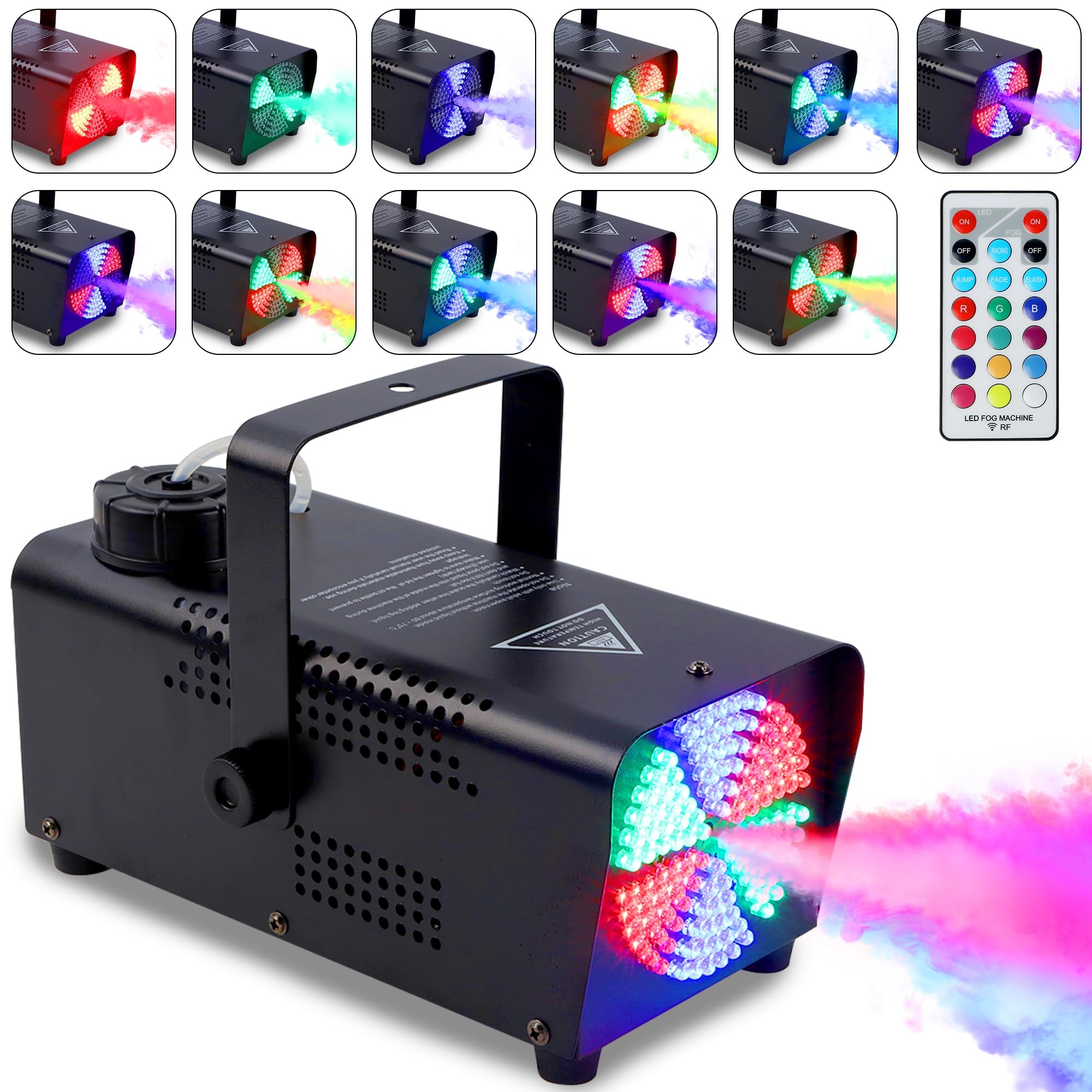 ATDAWN Fog Machine with 126 LED Lights - Portable Smoke Machine with 12 Color Dynamic Rotating Lights, Wireless Remote Control for Halloween Parties, Stage Shows, and Home Disco Effects