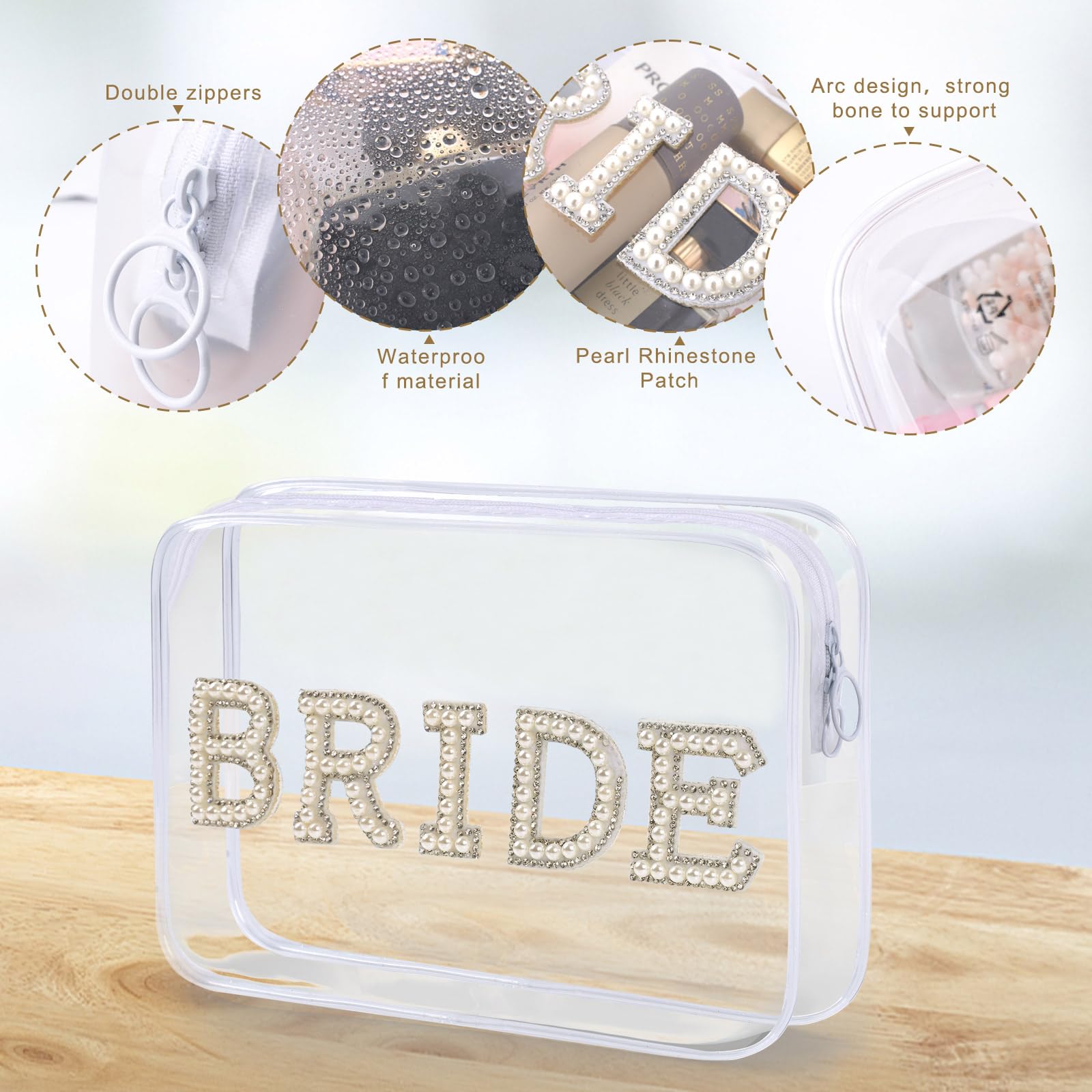 Bride Rhinestone Cosmetic Bag - Waterproof Makeup Pouch for Wedding & Travel (Bridal Shower, Bachelorette Party)