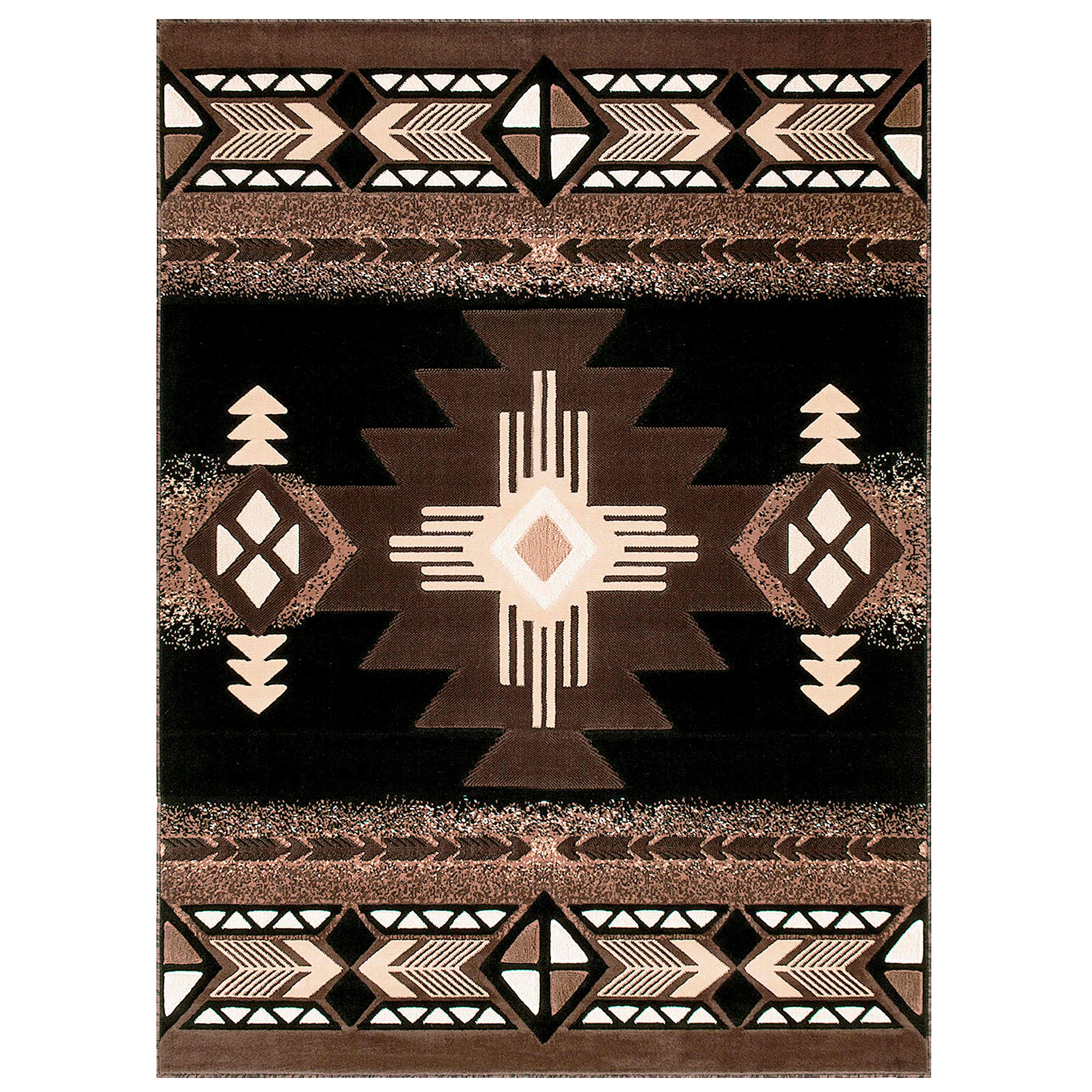 Modern Contemporary Cabin Rugs - Black, Beige, Brown - Soft & Durable Area Rugs for Living Room, Bedroom, and Cabin Decor