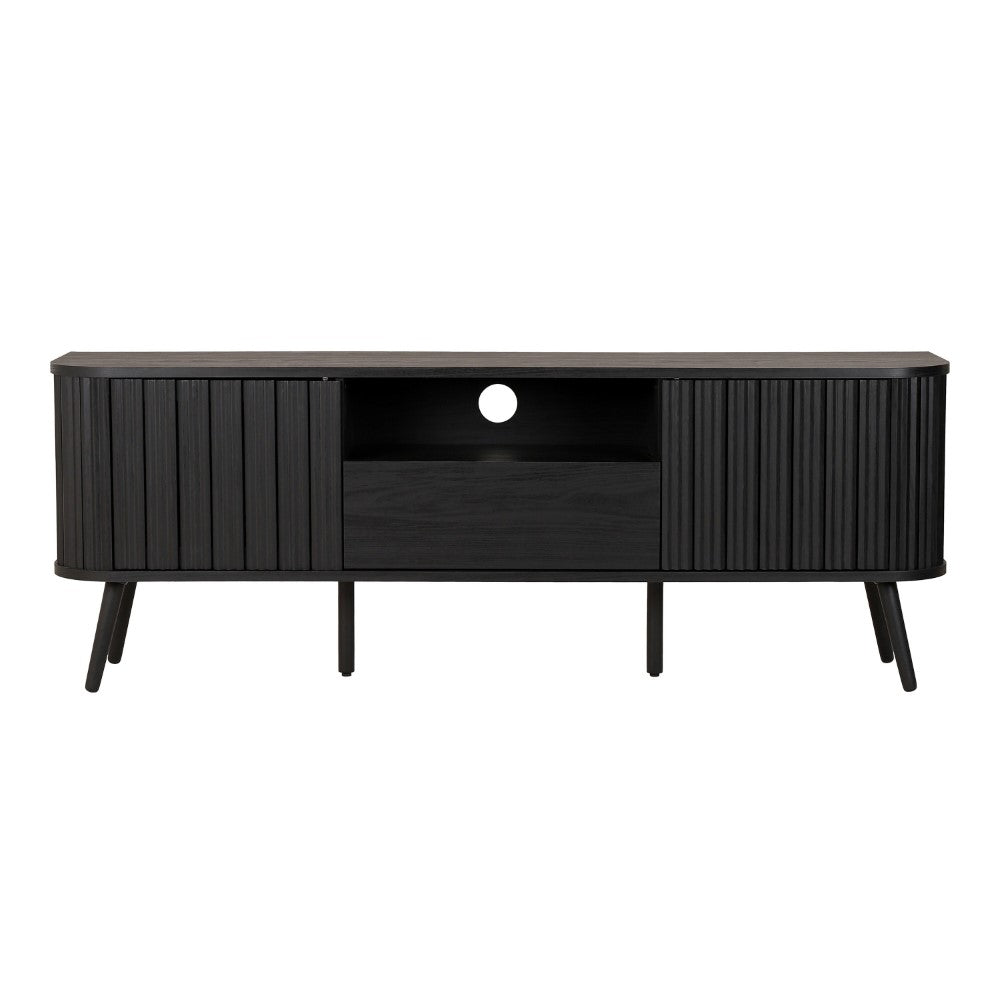 Damien 70 Inch Farmhouse TV Stand with Drawers & Storage Doors - Curved Design for 75 Inch TVs - Cable Management System - Perfect for Living Room, Bedroom & Home Theater Setup