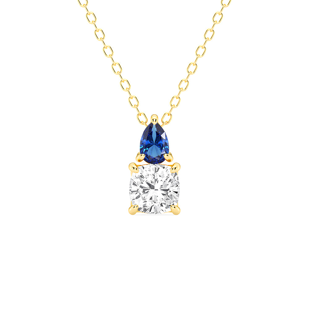Toi Et Moi Sapphire & Cushion Cut Lab-Grown Diamond Pendant Necklace – Elegant Jewelry for Women, Perfect for Weddings, Anniversaries & Special Occasions