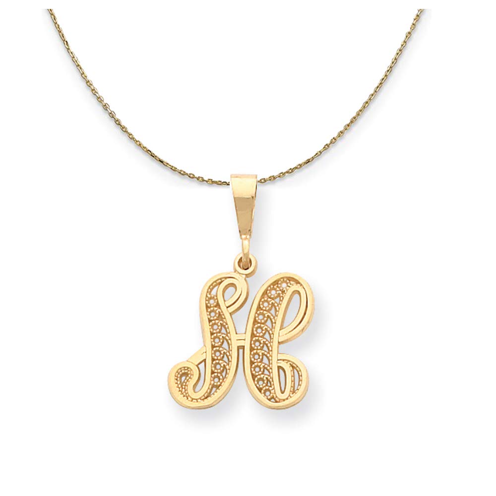 14k Yellow Gold Maci LG Filigree Script Initial H Necklace - Perfect for Gifts, Weddings & Everyday Elegance