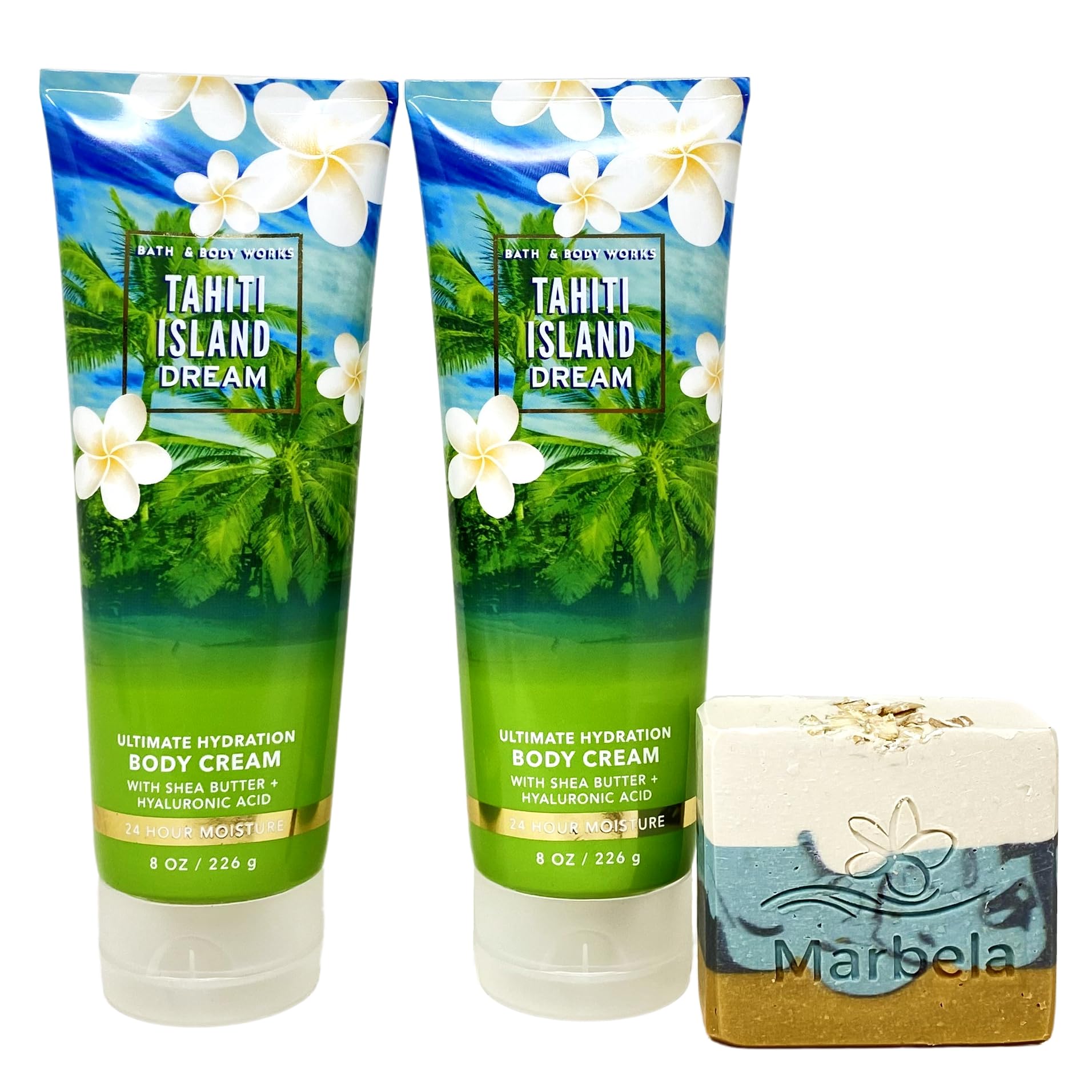 Bath & Body Works Tahiti Island Dream 2-Piece Body Cream Gift Set with Sea Breeze Bar Soap - Moisturizing Skincare for Women, Tropical Scented Lotion & Soap Set - Perfect for Spa Day, Relaxation & Gift Giving