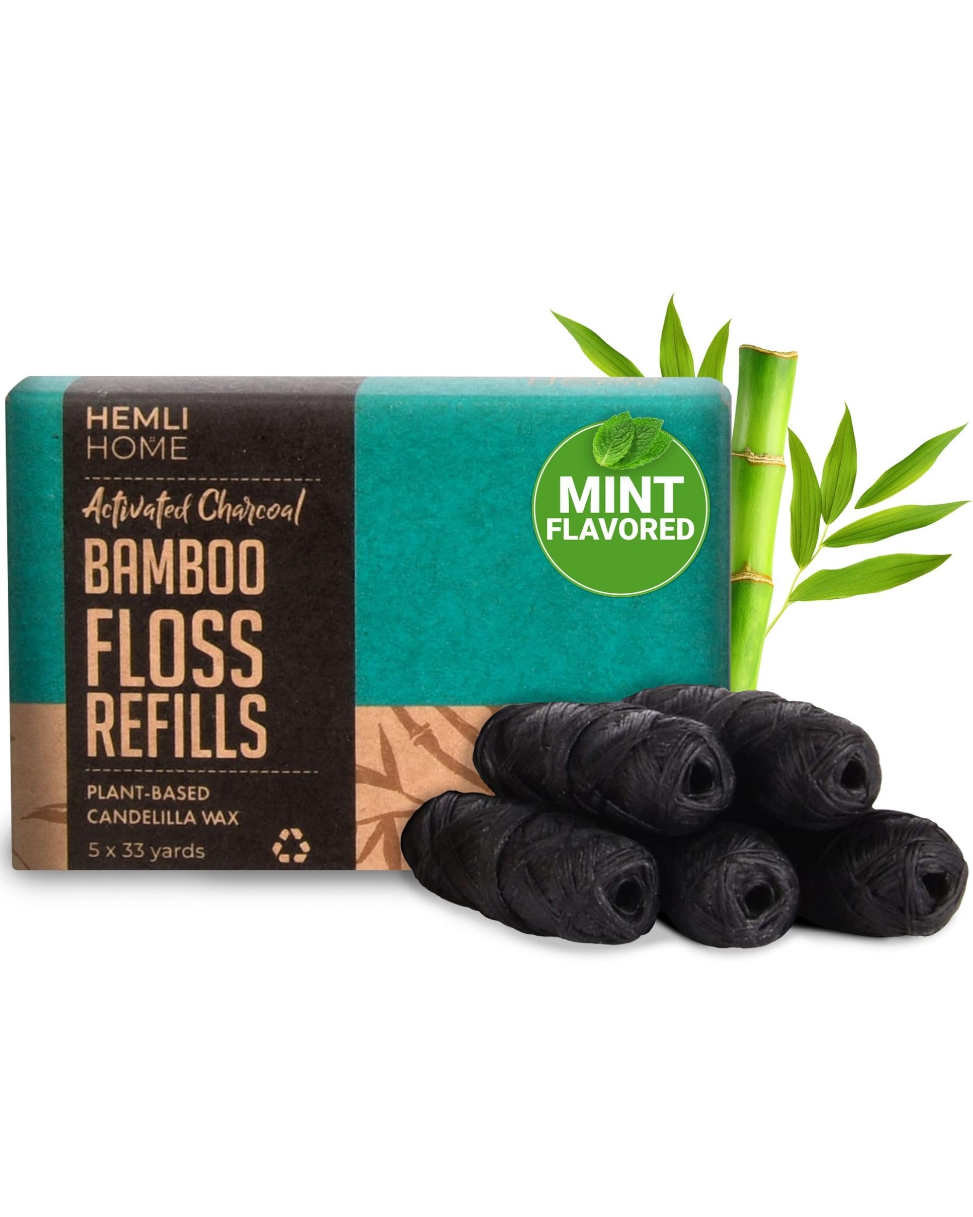 Organic Bamboo Charcoal Dental Floss Refills - 5 Pack (33 Yards Each) | Natural Mint Flavor, Eco-Friendly & Biodegradable Bamboo Fiber Floss with Plant-Based Candelilla Wax | Perfect for Travel, Home & Zero-Waste Oral Care Routine