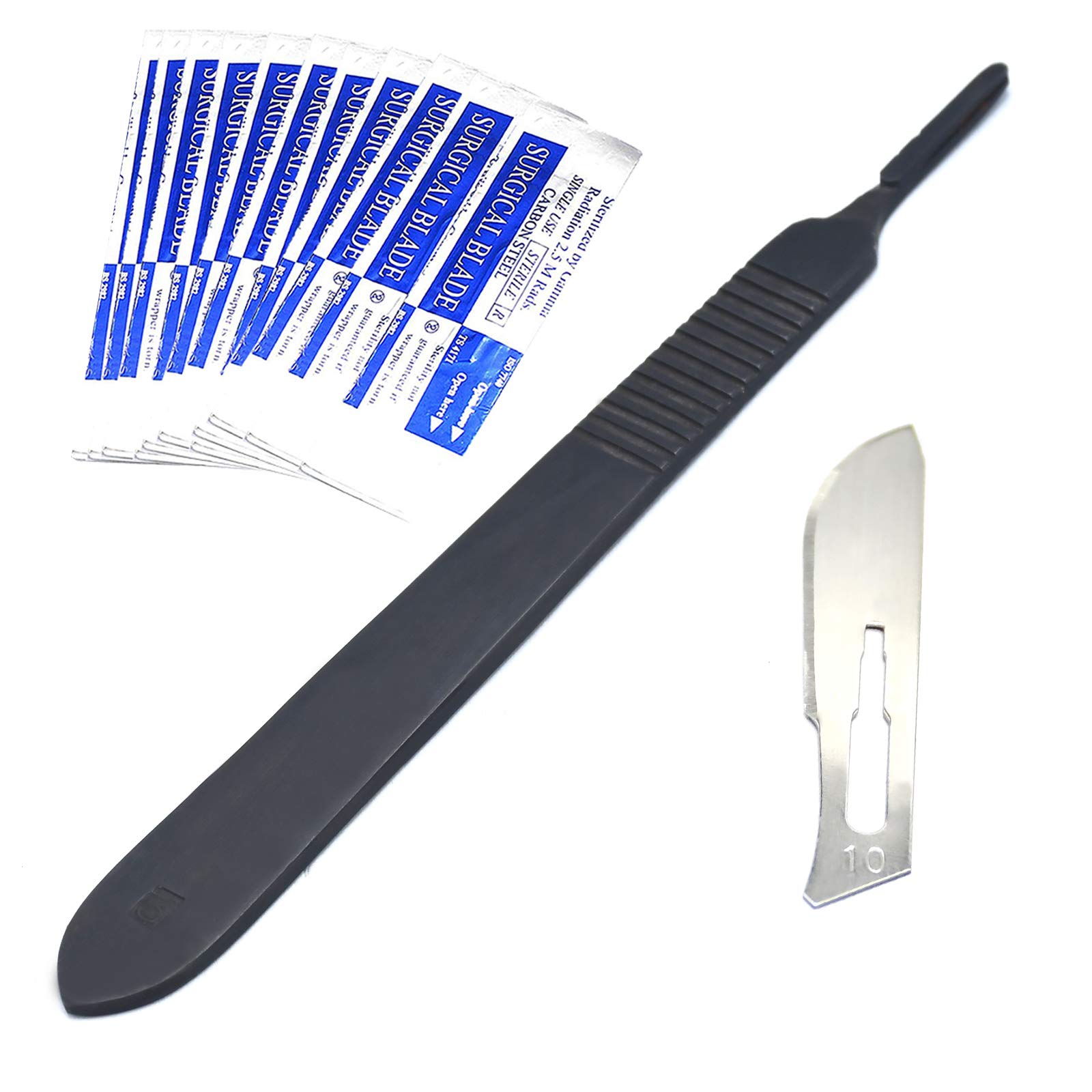 10 Pack Sterile #10 Surgical Blades with Free #3 Scalpel Handle - Precision Medical Tools for Suture Removal, Dissection & Crafting