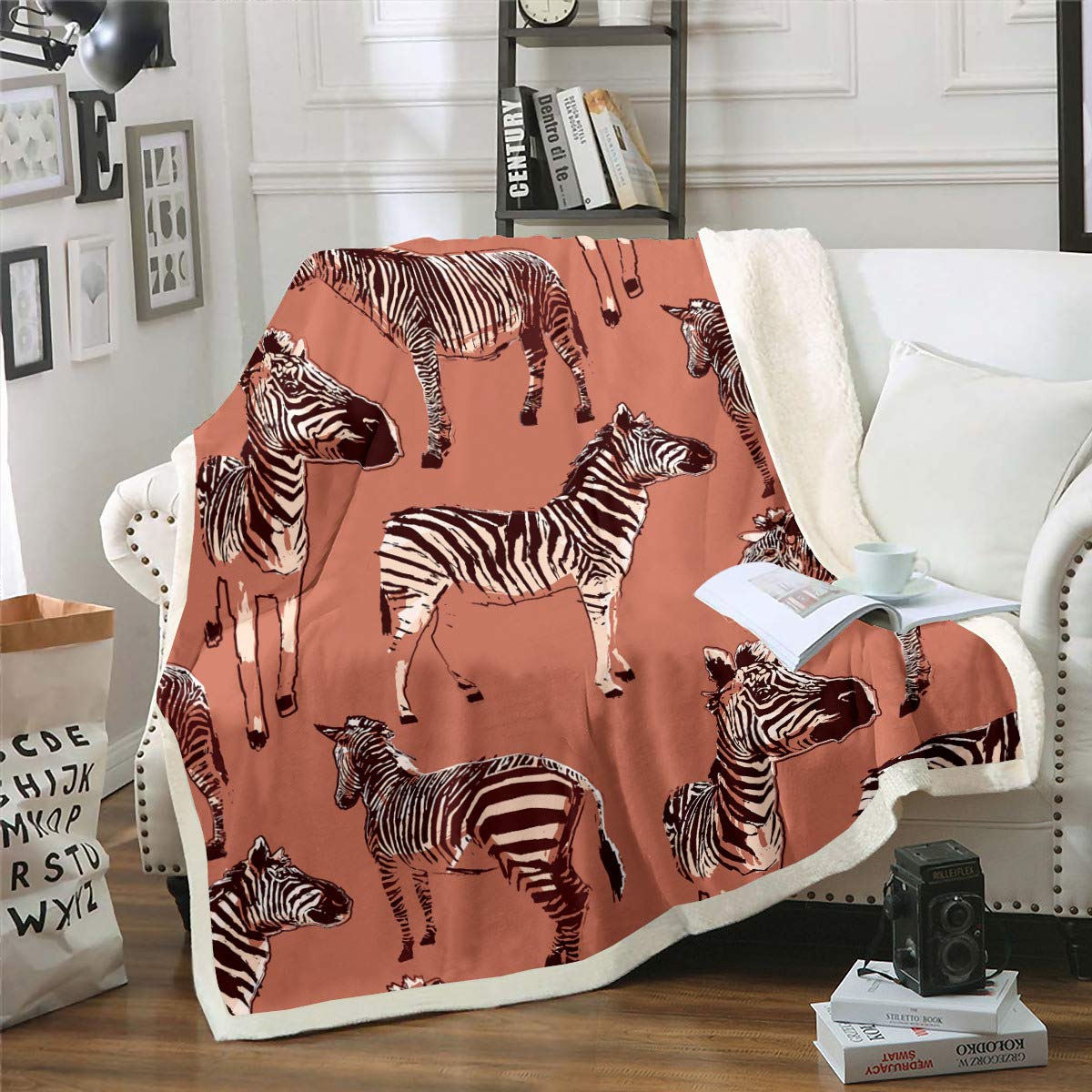 Premium Zebra Print Black Fleece Blanket with White Peach Sherpa Backing - Ultra Soft 60x80 Inch Cozy Throw for Couch, Sofa, Bed & Living Room - Perfect for Winter Warmth, Home Decor & Gift Giving