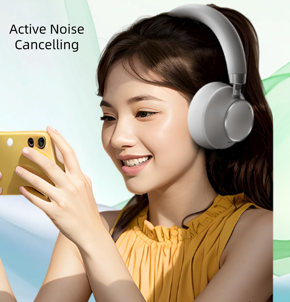 Premium Over-Ear Bluetooth Headphones with Active Noise Cancelling, Built-in Mic & 50H Playtime - HiFi Stereo Sound, Deep Bass & Rotating Ear Cups for Home, Office, PC & Mobile Devices (Silver) - Perfect for Work, Travel & Gaming