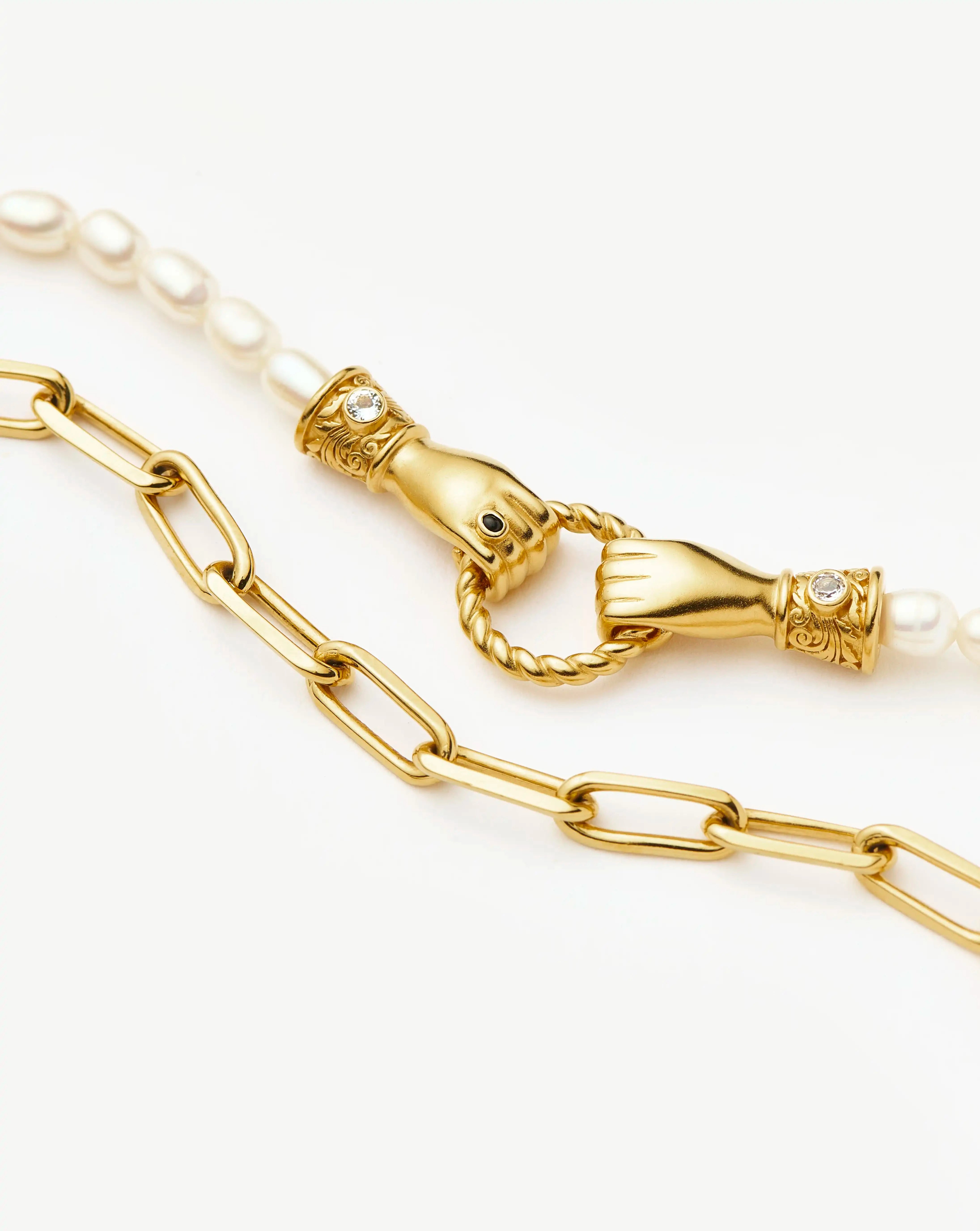 In Good Hands Pearl & Chain Bracelet Set - 18k Gold Plated Pearl & Black Onyx Jewelry for Women | Elegant Gift for Birthday, Anniversary & Special Occasions