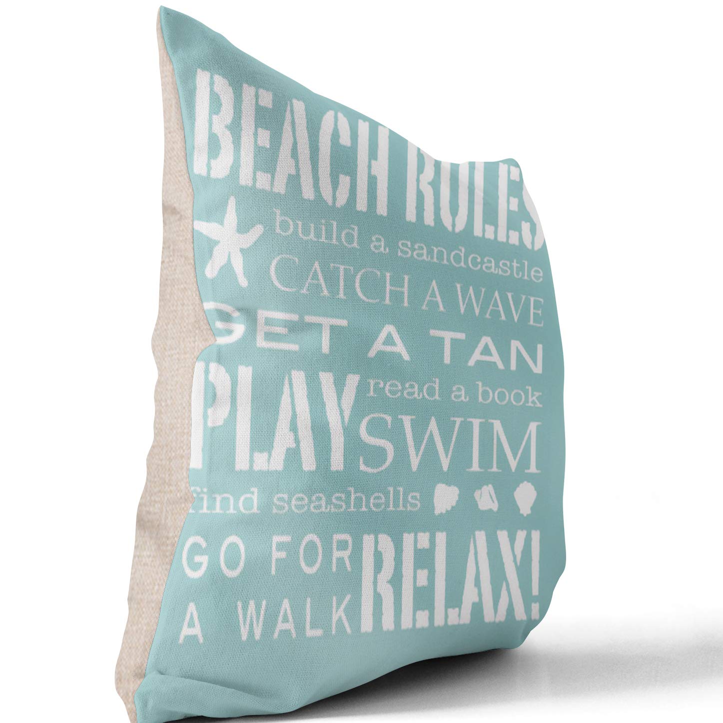 LuckyCow Nautical Wood Beach Rules Quote Holiday Blue Wood Grain Marine Theme Throw Pillow Covers 18x18 Inch - Set of 4 Decorative Outdoor Bench Pillowcases for Coastal Living Room, Porch, Boat or Beach House Decor