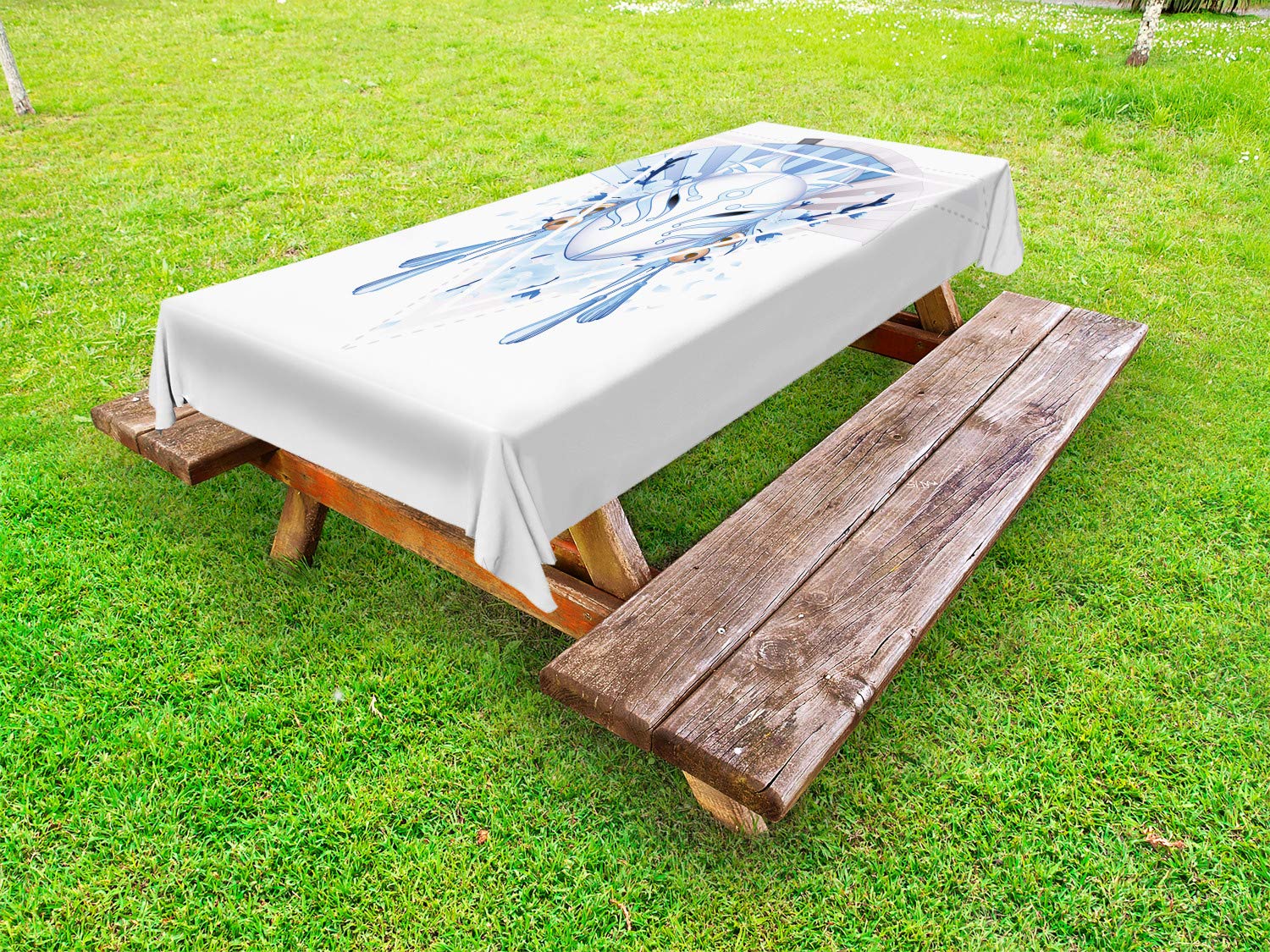 Ambesonne Kabuki Outdoor Tablecloth - Fox Kitsune Japanese Culture Design with Sakura Flowers, Washable Picnic Table Cover 58