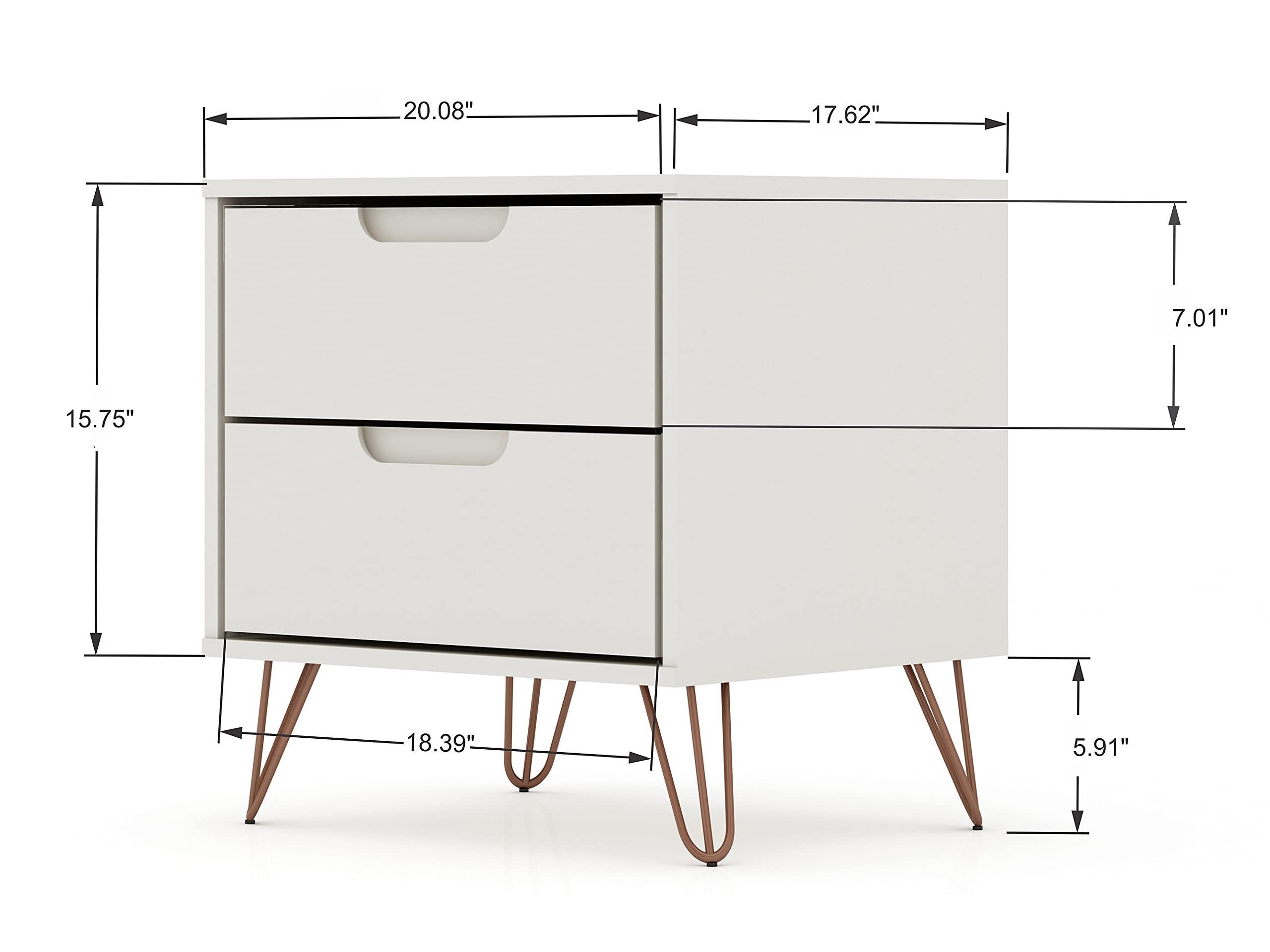 Mid Century Modern Nightstands Set of 2 - Manhattan Comfort Rockefeller Bedside Tables with Drawers, Minimalist Display & Storage Organizer for Bedroom - Off-White Night Stands Perfect for Small Spaces, Guest Rooms & Apartment Living