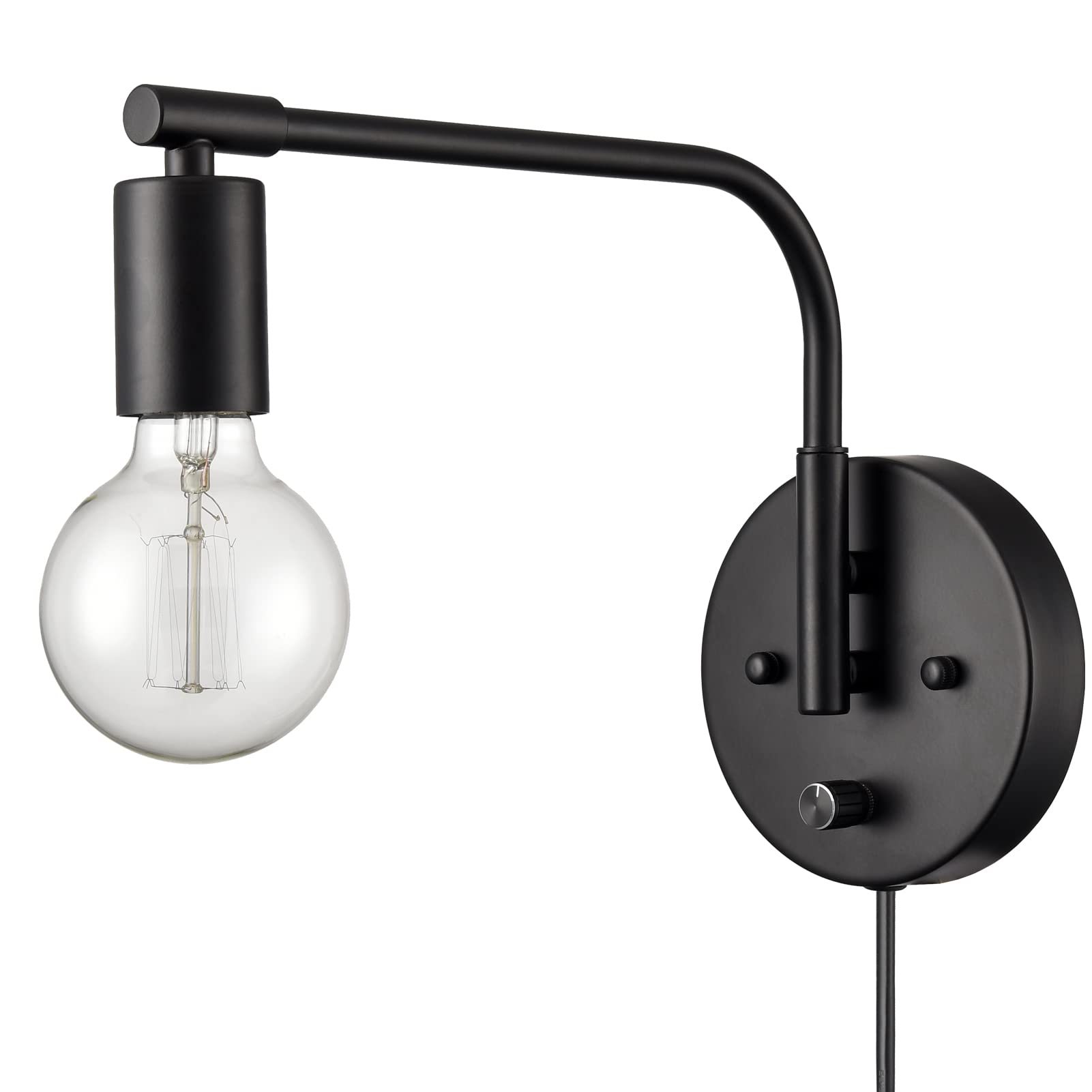 Modern Farmhouse Black Wall Sconces - Set of 2 Plug-in Swing Arm Wall Lamps with Switch - Perfect for Bedroom, Living Room & Home Office Lighting Decor