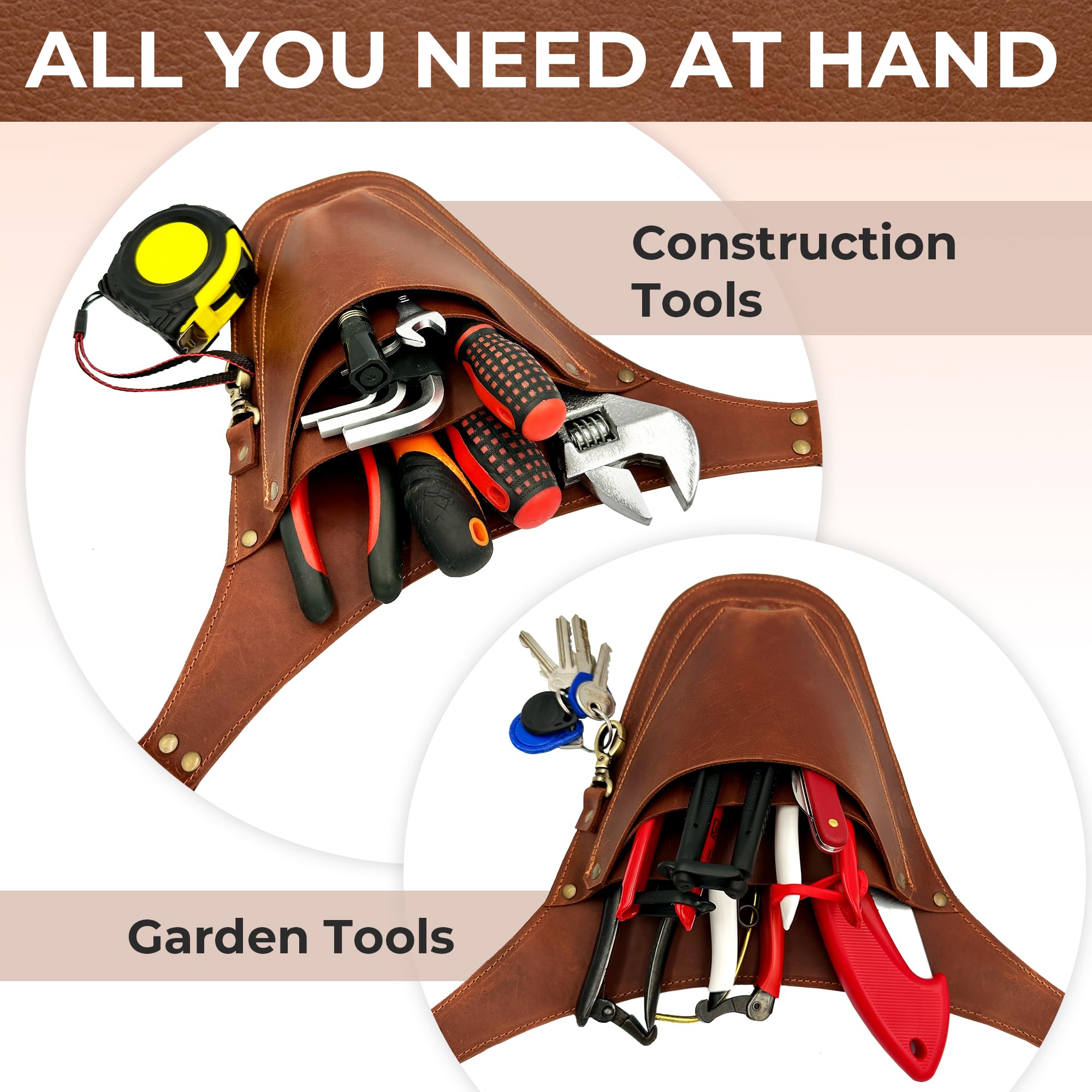 Premium Leather Garden Tool Belt for Women - Handmade Brown Gardening Belt with Pockets - Durable Florist & Gardener Apron - Perfect Gift for Garden Lovers | Ideal for Planting, Pruning & Outdoor Landscaping