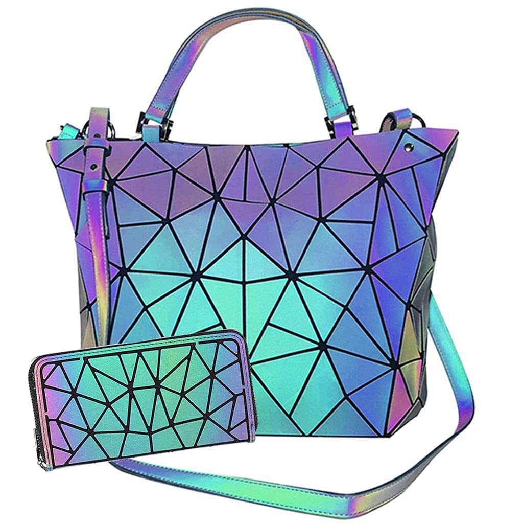 Geometric Reflective Handbag for Women - Luminous Lattice Shoulder Bag & Holographic Crossbody Purse | Night Out, Party, Festival, Rave Accessory