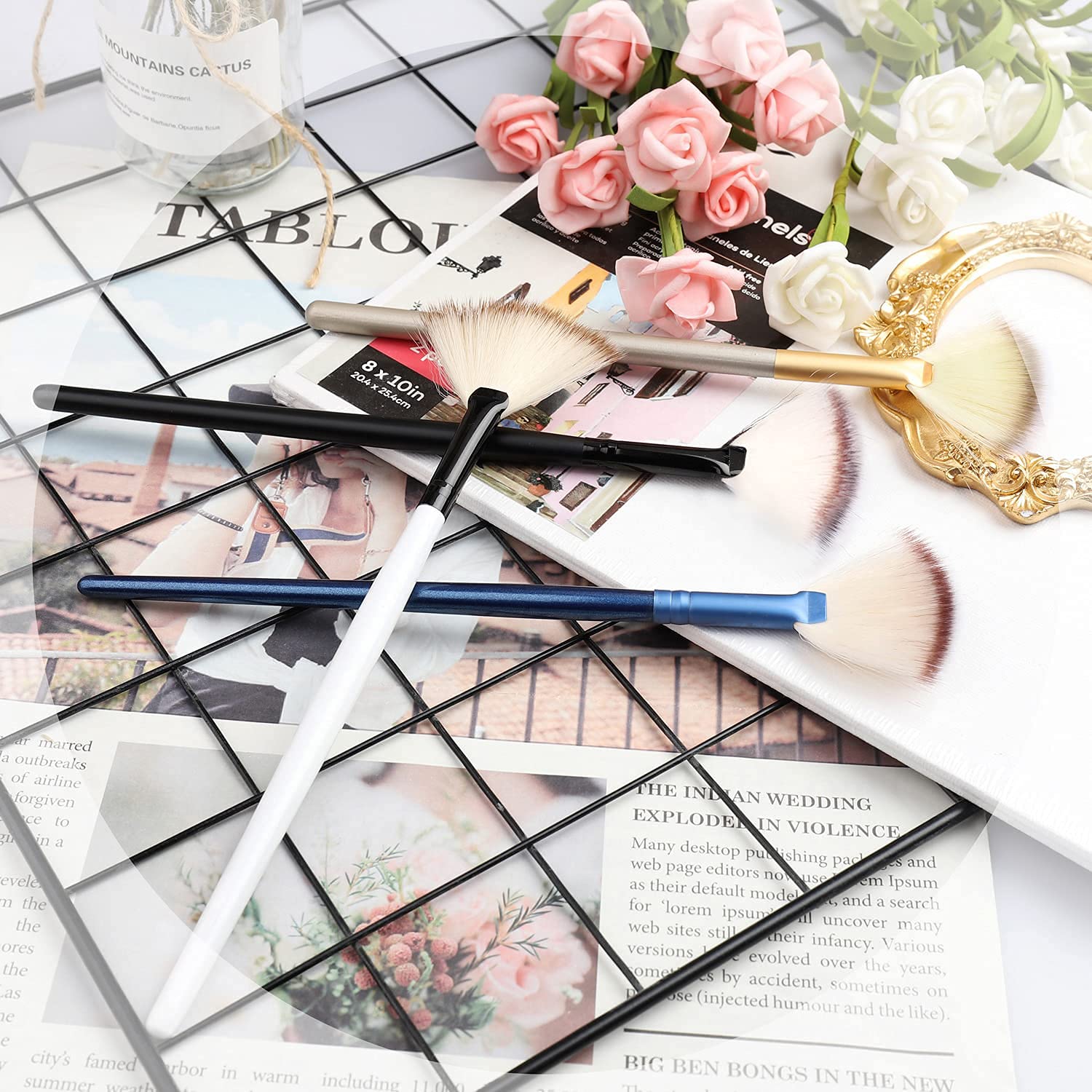 4 Pcs Soft Makeup Brush Set - Facial Fan Mask Brush for Flawless Foundation & Powder Application | Perfect for Daily Makeup, Salon & Professional Use