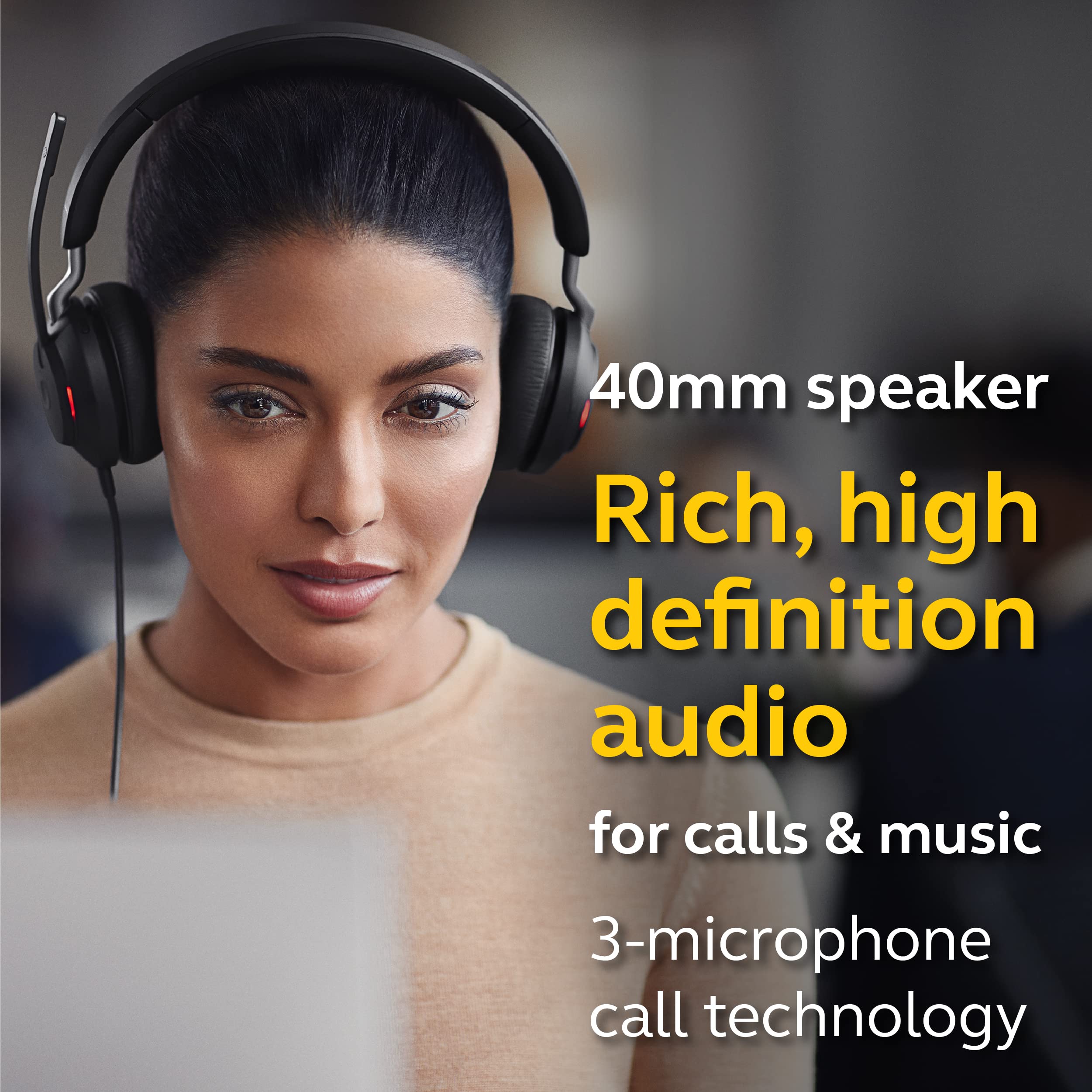 Jabra Evolve2 40 MS Wired USB-A Stereo Headphones - Black | Noise Cancelling Office Headset for Telework, Calls & Music | All-Day Comfort | MS-Optimized USB-A Connection | Perfect for Remote Work, Video Conferencing & Focus Music
