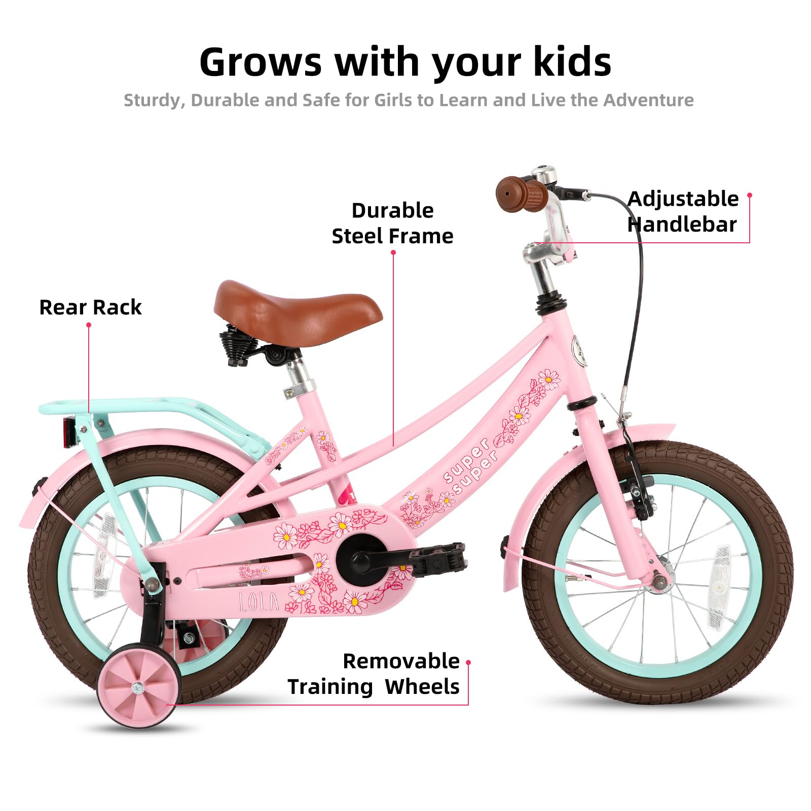 JOYSTAR 14 Inch Girls Bike with Training Wheels - Pink Princess Toddler Bicycle for 3-5 Year Old Girls | Perfect for Outdoor Play, Park Rides & Learning to Cycle