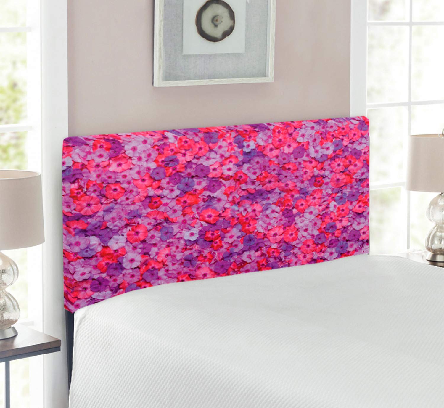 Ambesonne Floral Upholstered Headboard - Vibrant Red Purple Lavender Flower Pattern with Memory Foam Padding, Twin Size Metal Bed Frame Headboard for Bedroom Decor | Garden Theme Home Decor & Guest Room Accent