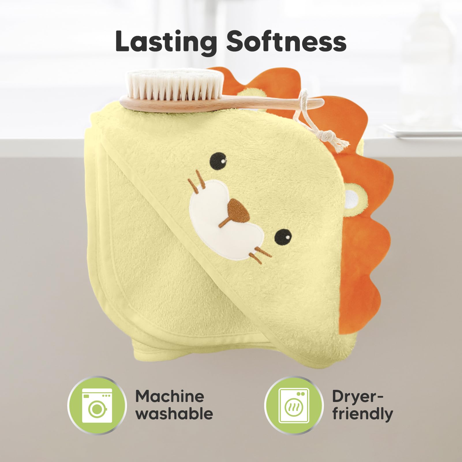 Organic Hooded Baby Towel - 500GSM Large Bamboo Baby Towel Set with Hood for Newborns - Ultra Soft & Absorbent Shower Towel (Lion Design) - Perfect for Bath Time, Swimming & Spa Days
