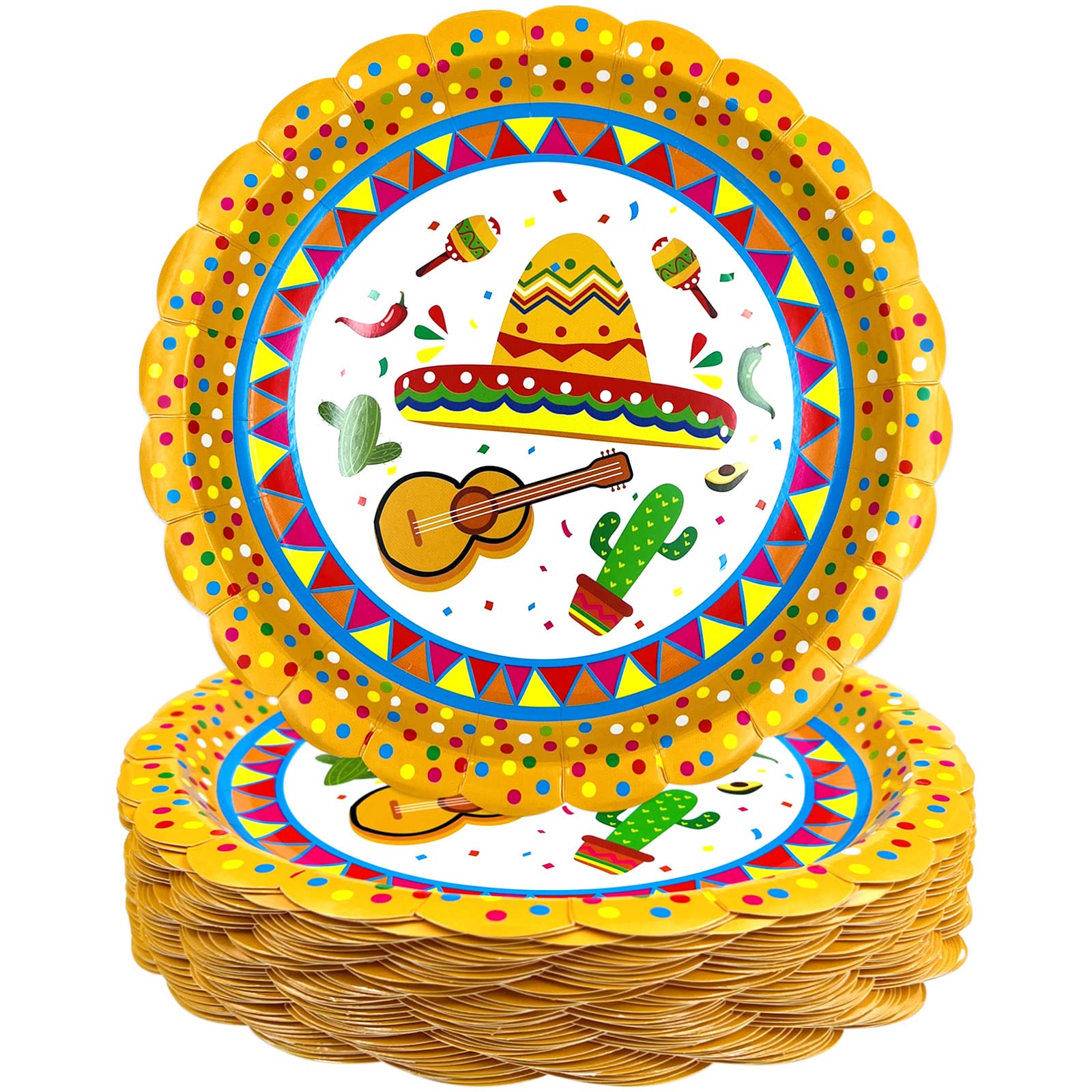 50 Pack Colorful Fiesta Paper Plates - Disposable Dinnerware for Cinco de Mayo, Mexican Themed Parties, BBQs & Celebrations - Durable & Vibrant Party Supplies for Outdoor Events & Family Gatherings