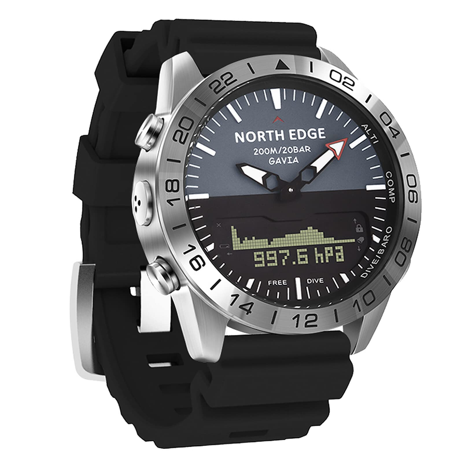 Rofawee Men's Sports Digital Analog Watch - Waterproof Diving Watch with Altimeter & Compass - 200M Stainless Steel Business Wristwatch for Swimming, Hiking & Outdoor Activities