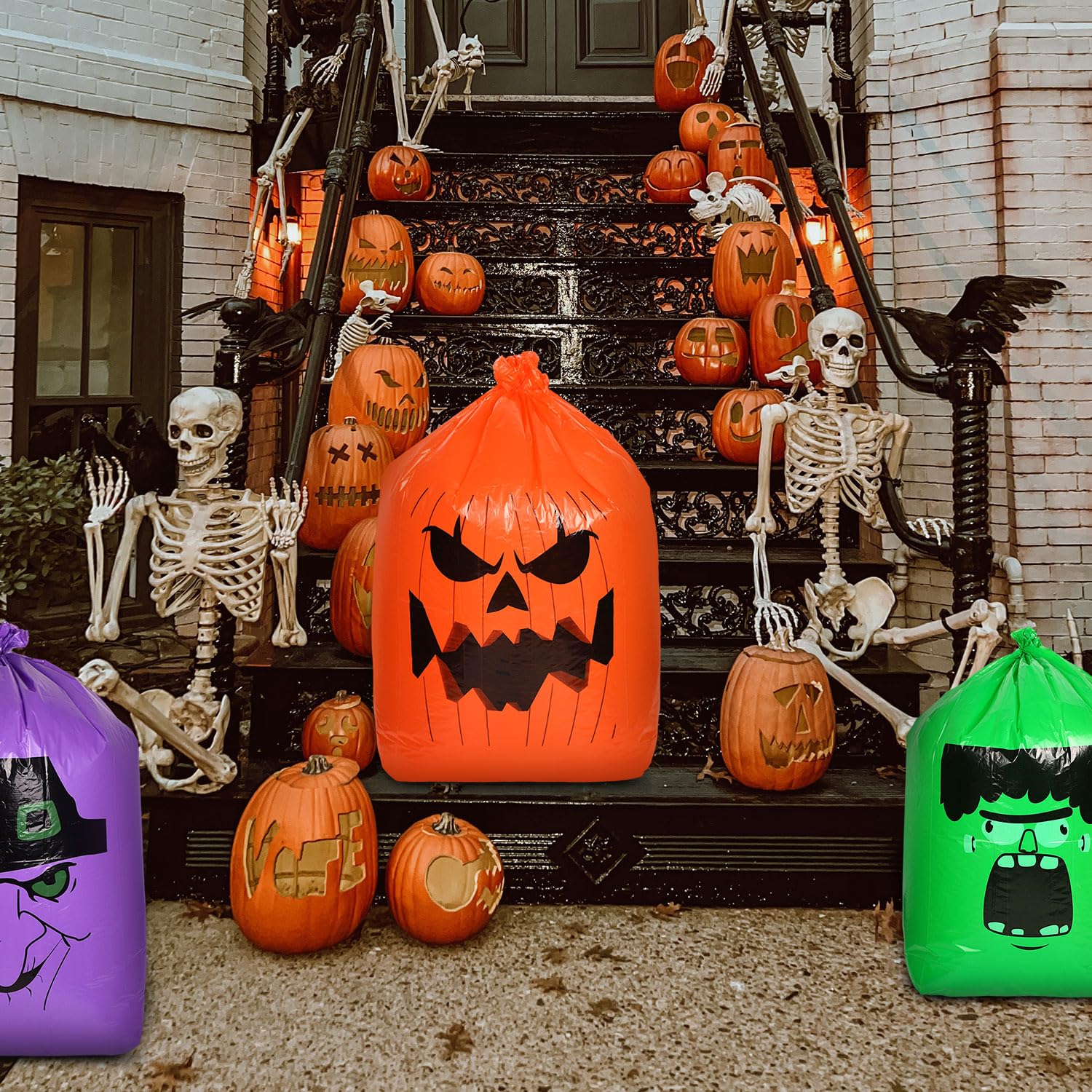 9PCS Halloween Leaf Bags - Large Plastic Pumpkin & Witch Design Trash Bags (3 Patterns) for Party Decor, Garden Waste, Lawn Cleanup & Outdoor Halloween Decoration - Perfect for Trick-or-Treat Night & Spooky Yard Displays