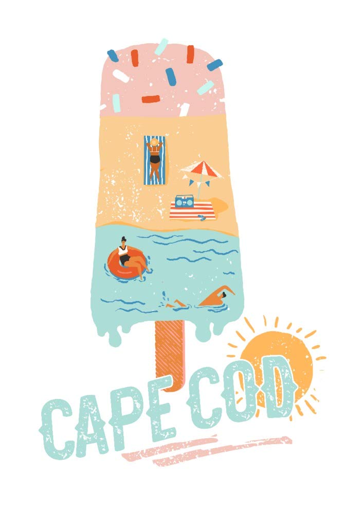Signed Cape Cod Summer Ice Cream Scene 95500 Art Print - 24x36 Wall Decor Poster for Living Room, Bedroom & Office