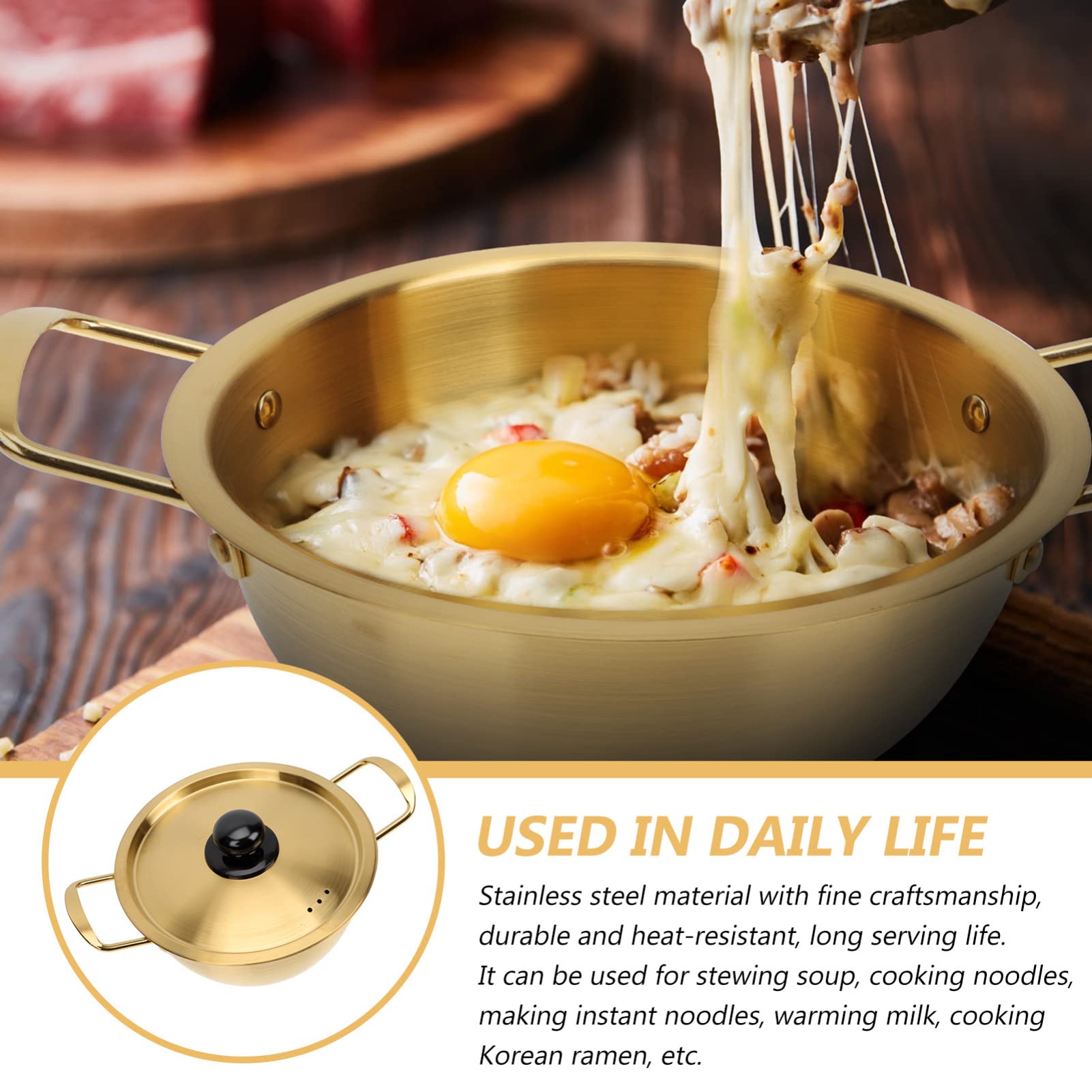 Hemoton Stainless Steel Instant Noodle Pot - Korean Ramen Cookware Set, Small Hot Pot for Seafood & Soup - Perfect for Dorm Cooking, Camping Meals & Quick Ramen Nights