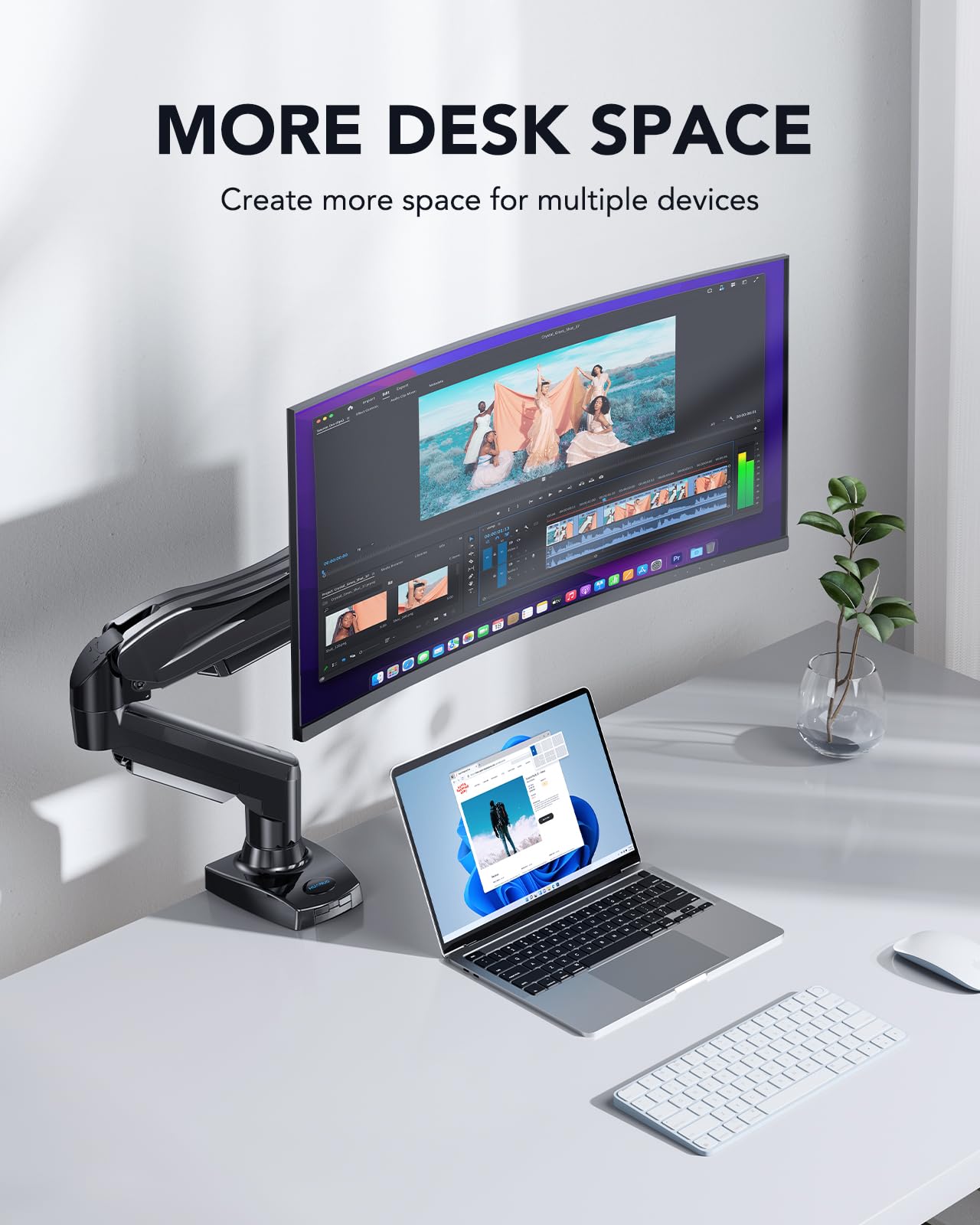 HUANUO Single Monitor Mount for 32 & 35 Inch Screens - Adjustable VESA Desk Stand with Tilt, Swivel & Height Adjustment - Perfect for Home Office, Gaming & Workspace Setup
