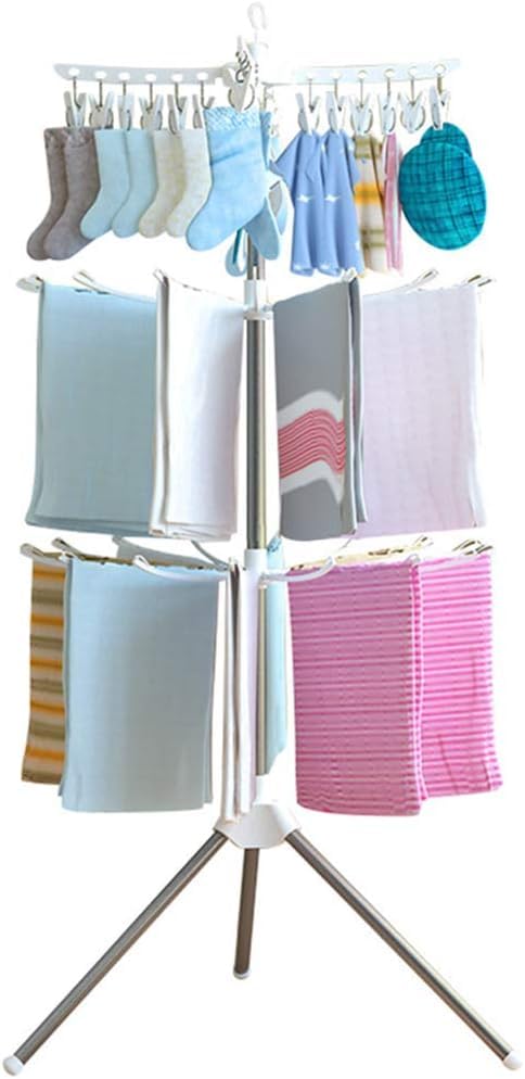 Jukmen 3-Tier Stainless Steel Folding Clothes Drying Rack - Space Saving Laundry Organizer for Towels, Blankets & Garments | Perfect for Small Apartments, Balcony & Bathroom Use