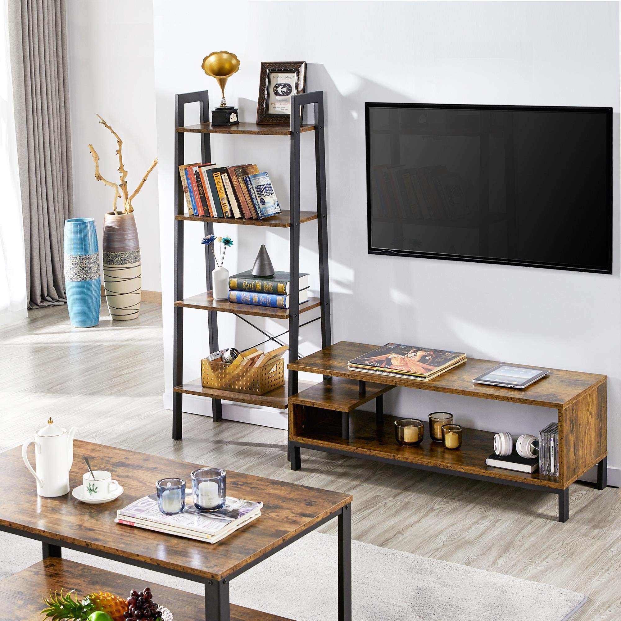 Topeakmart 50 Inch TV Stand - Industrial Wood TV Console Table with Open Storage Shelf, Rustic Brown Entertainment Center for Living Room | Perfect for Small Spaces, Apartments & Modern Home Theater Setup