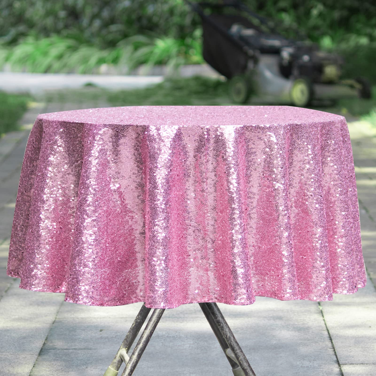 50 Inch Round Rose Pink Sequin Tablecloth - Sparkly Glitter Table Cover for Weddings, Bridal Showers, Birthdays & Prom Decorations | Perfect for Round Tables, Party Decor & Special Events