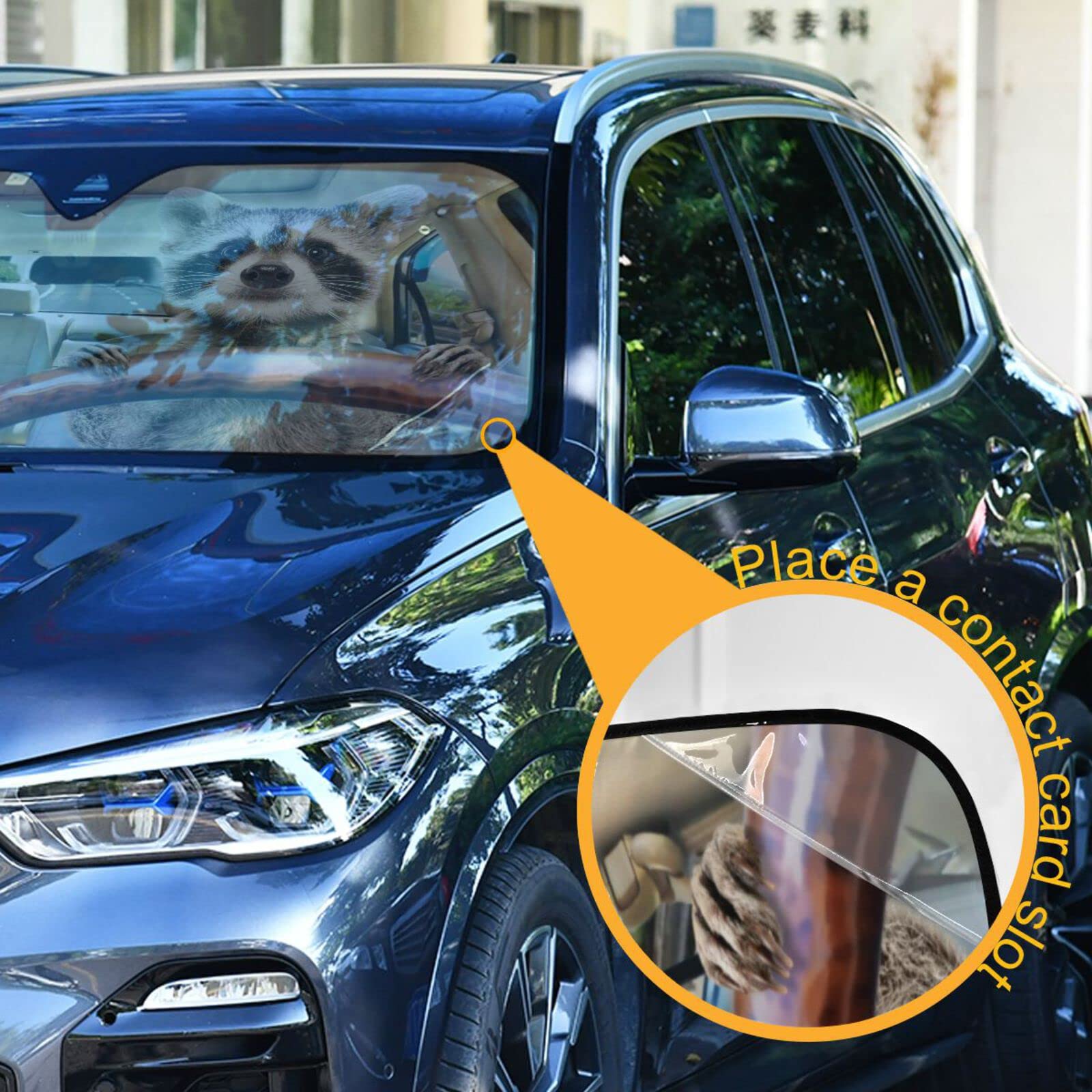 Boccsty Funny Raccoon Driving Car Windshield Sun Shade - UV Protection for Cars, Trucks & SUVs | Cute Animal Design Car Window Shades | Universal Fit Sun Visor for Men, Women & Kids | Perfect for Summer Road Trips & Parking Protection