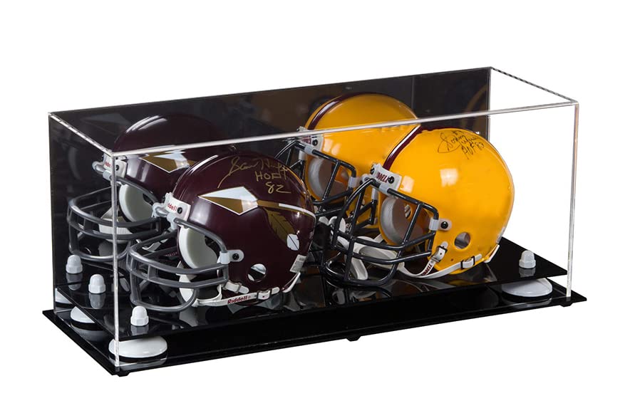 Acrylic Double Mini Football Helmet Display Case - Miniature Collectible Sports Memorabilia for NFL Fans (A019) - Perfect for Home Office, Man Cave, or Sports Bar Decor