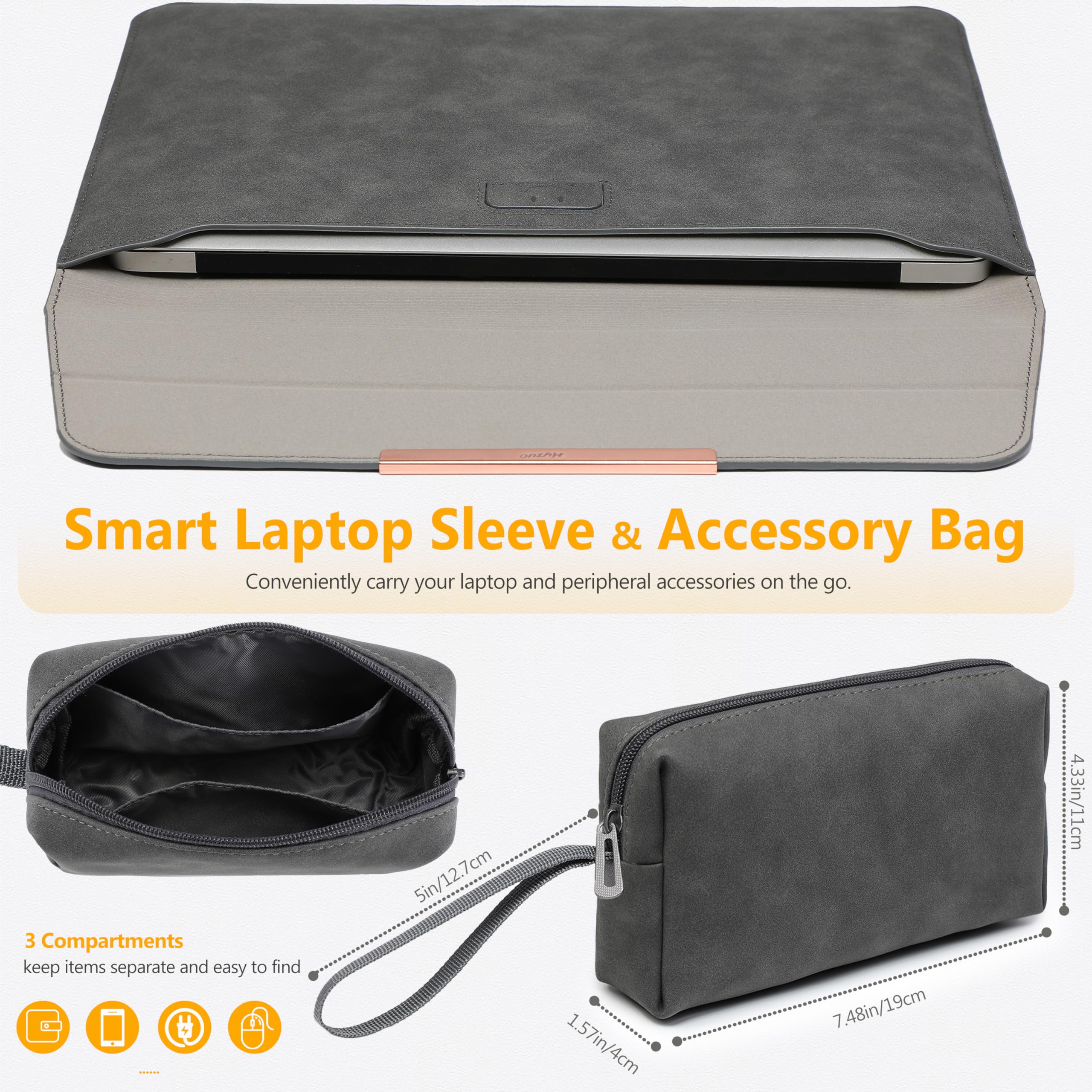 HYZUO 13 Inch Laptop Sleeve with Stand - Compatible with MacBook Air 13 M3/M2/M1 (2024-2018), MacBook Pro 13 M2/M1 (2024-2016), 13