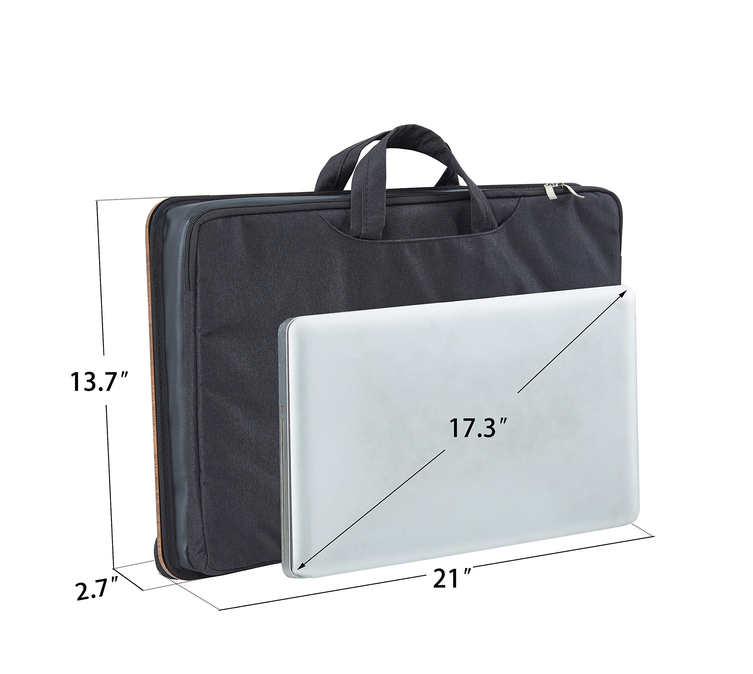 Ergonomic Laptop Lap Desk with Storage Bag - Fits 17.3 Inch Laptops, Portable Home Office & Bed Desk with Cushion Support - Wooden Laptop Stand with Wrist Rest for Comfortable Work on Sofa, Bed or Floor