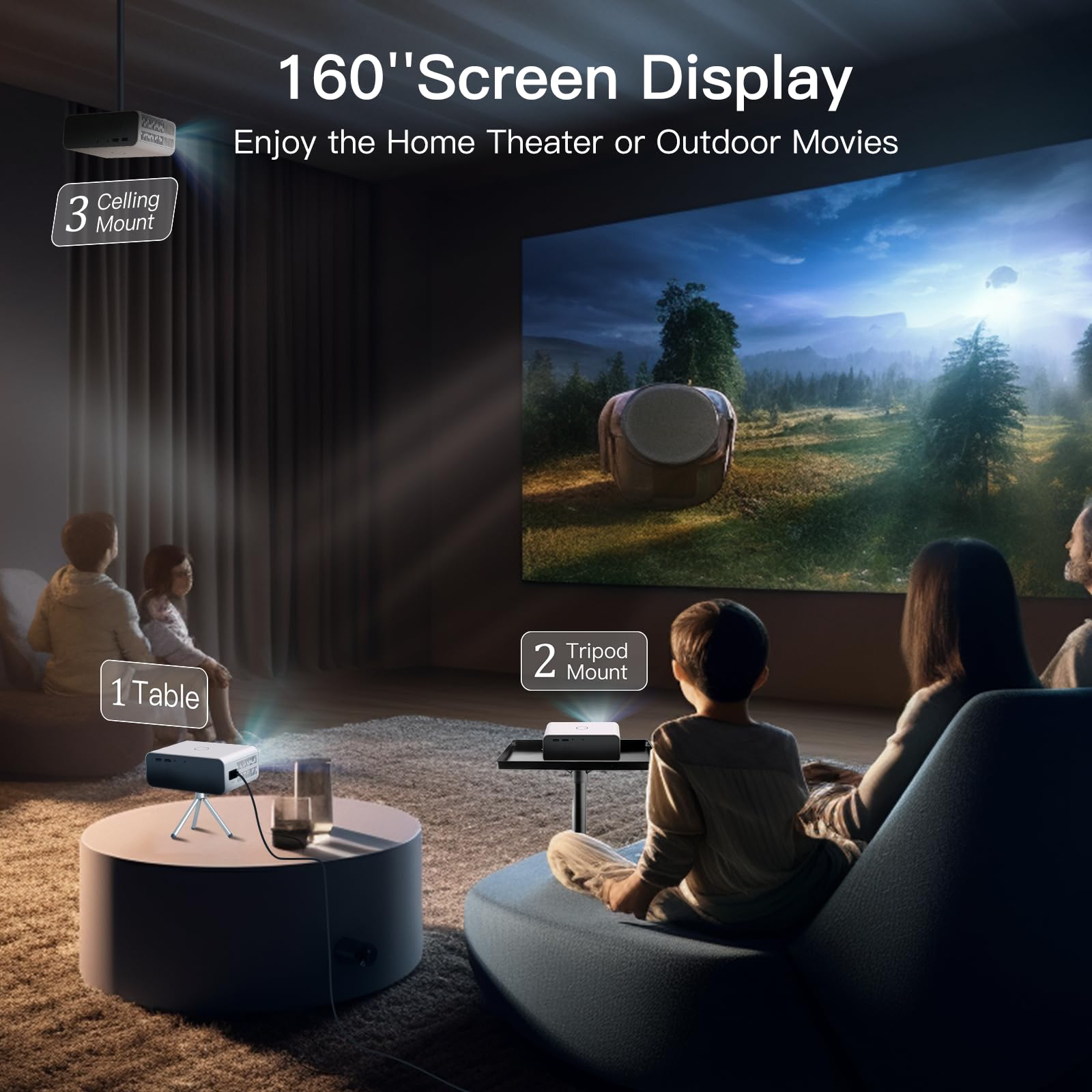 LYNCAST Auto Keystone Mini Projector - 1080P 4K Support Portable Projector with WiFi & Bluetooth, Android 11 OS - Compatible with iPhone/iOS/Android/Tablet/Laptop/TV Stick - Perfect for Home Theater, Outdoor Movies, Gaming and Business Presentations