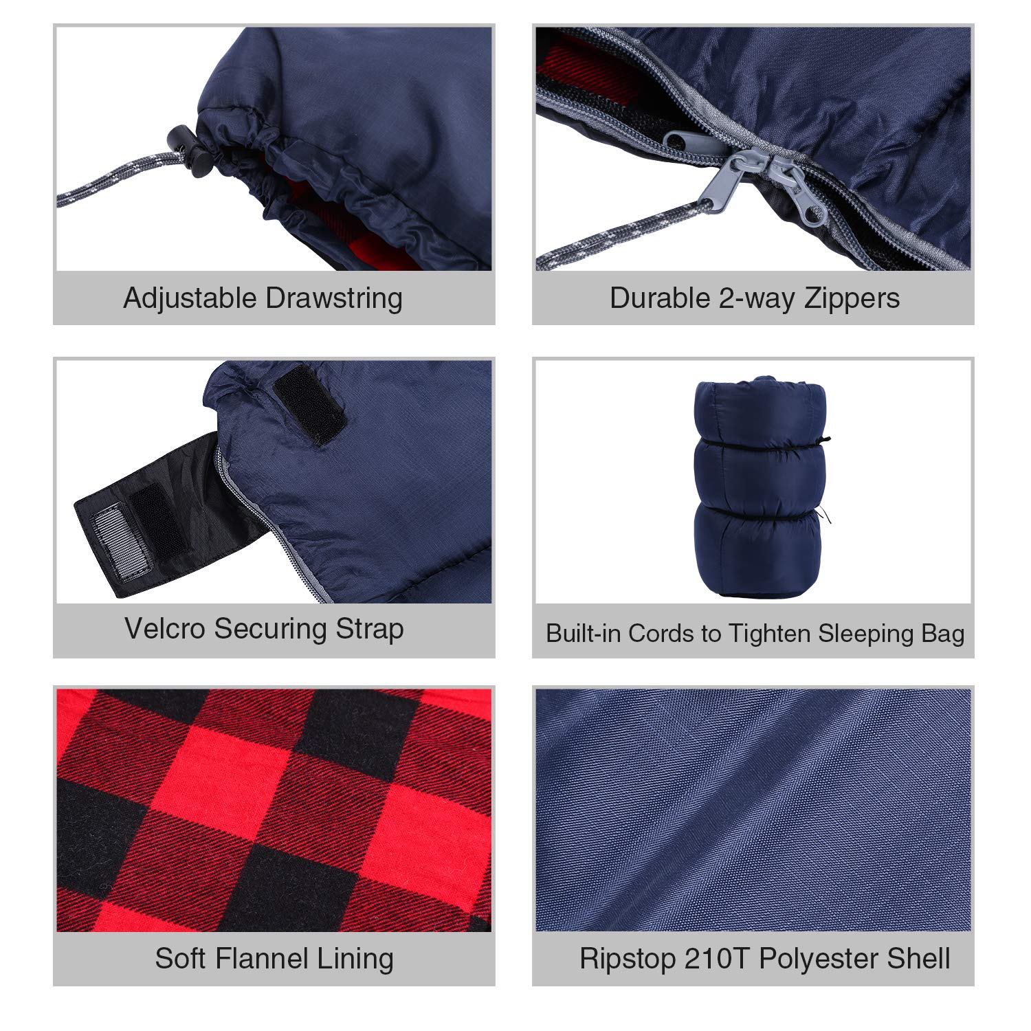REDCAMP Cotton Flannel Sleeping Bag for Adults - 2/3/4lbs Filling, Cold Weather Camping & Backpacking Gear - Perfect for Outdoor Adventures, Hiking Trips, and Winter Camping