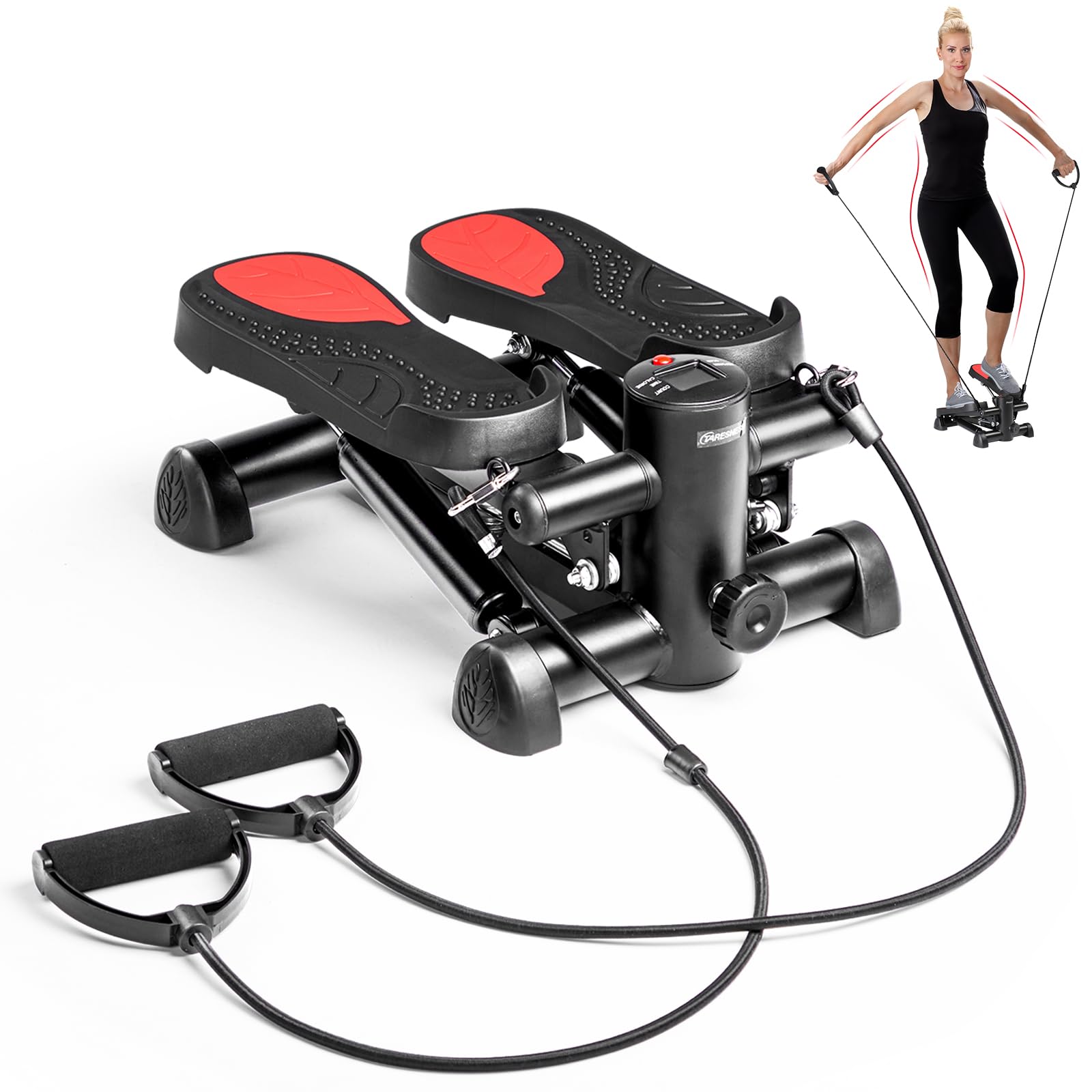 Ktaxon Steppers for Home Exercise - Adjustable Height Stair Stepper with Resistance Bands, 330LBS Capacity, Quiet Mini Stepper with LED Display | Perfect for Cardio, Leg & Arm Workouts at Home, Office or Gym